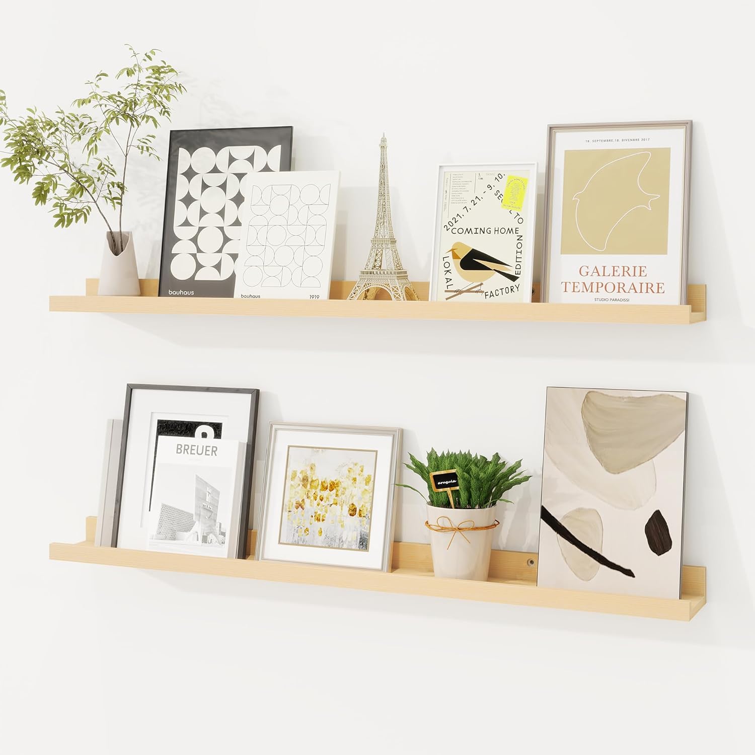 Fun Memories Picture Ledge Shelf for Wall, Floating Shelves Set of 4, 24 Inch Long Nursery Book Shelves for Toys Storage, Kids Bookshelf Wall Mounted for Books Photo Frames, Oak