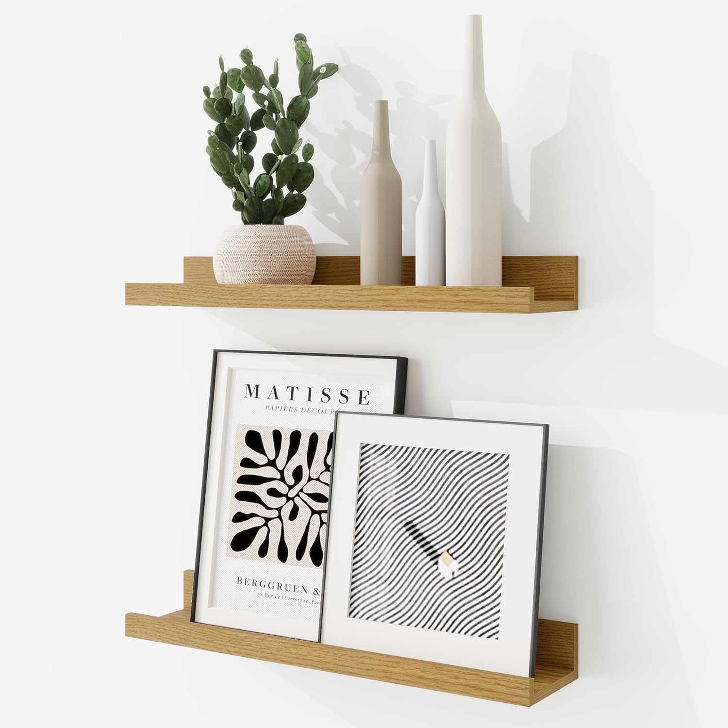 RICHFOCUS Picture Ledge Shelf, 36 inch Floating Shelves Set of 2, Wood Wall Shelves with Lip, Wall Decor Storage for Bedroom Living Room Bathroom Kitchen Nursery Photo Picture, Rustic Brown