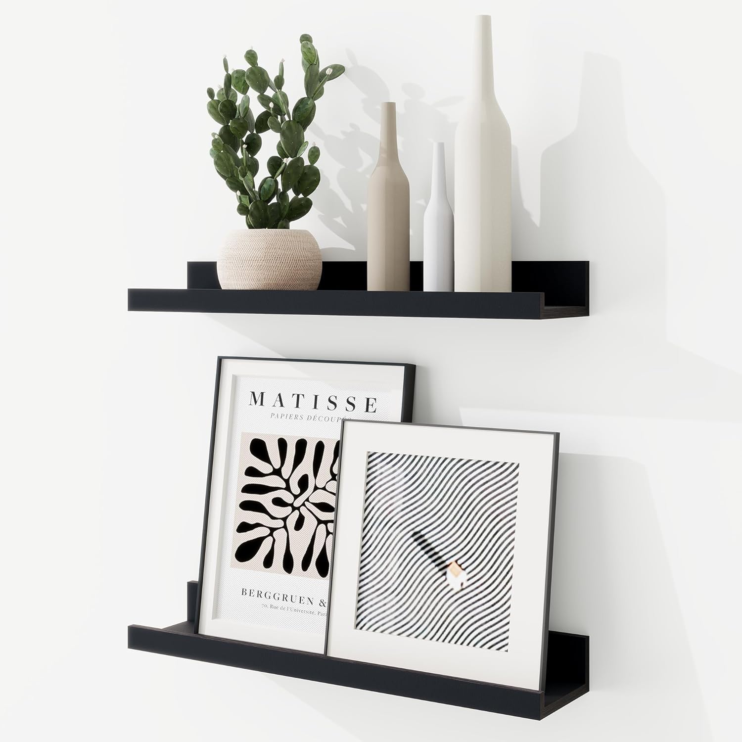 RICHFOCUS Picture Ledge Shelf, 36 inch Floating Shelves Set of 2, Wood Wall Shelves with Lip, Wall Decor Storage for Bedroom Living Room Bathroom Kitchen Nursery Photo Picture, Rustic Brown