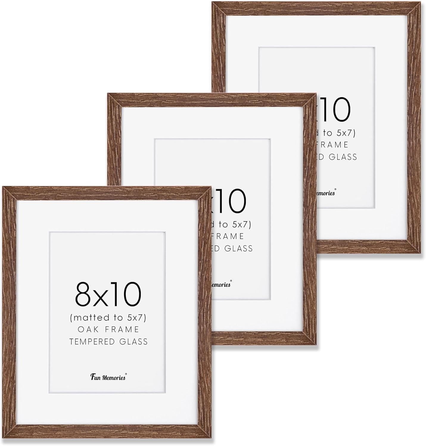 Fun Memories 11x14 Wood Picture Frame, Set of 3, Natural Oak Frame 11 x 14 with Tempered Glass, 8x10 Matted to Wood, Farmhousr Rustic Wooden Poster 11x14, Walnut Color