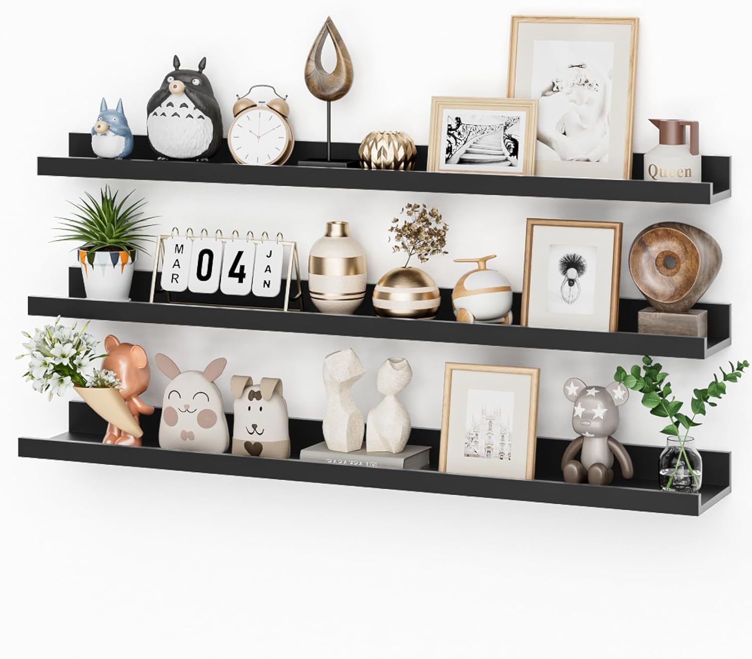 Heimlove Picture Ledge Shelf,48 inch Long Floating Shelves for Wall Set of 2,Picture Shelf with Lip for Wall Decor,Living Room,Bedroom,Bookshelf,Nursery,Perfume,Oak Color