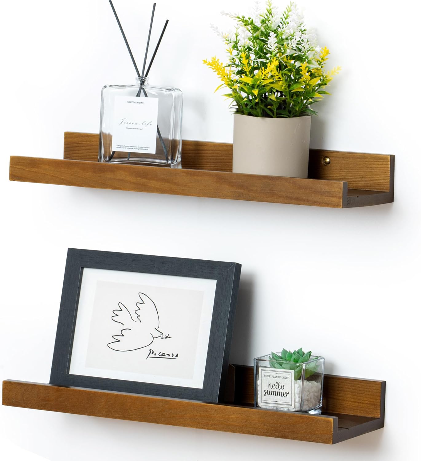 Picture Ledge Shelf, Floating Shelves Set of 2, Solid Pine Wood 72'' Long Large Nursery Book Shelves for Toys Storage, Kids Bookshelf for Living Room Bedroom Decor Books Photo Frames, White