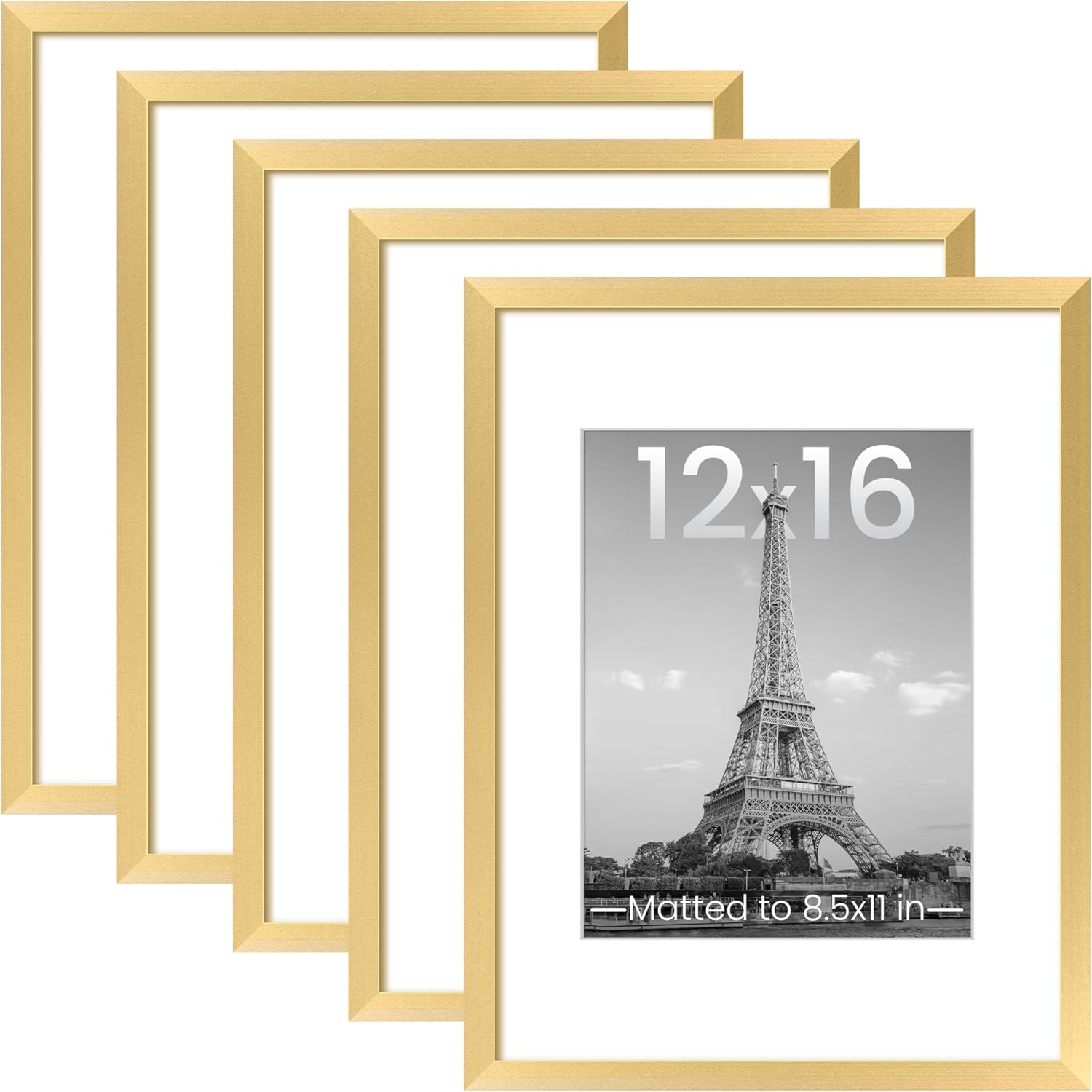 upsimples 11x14 Picture Frame Set of 5, Display Pictures 8x10 with Mat or 11x14 Without Mat, Wall Gallery Photo Frames, Black