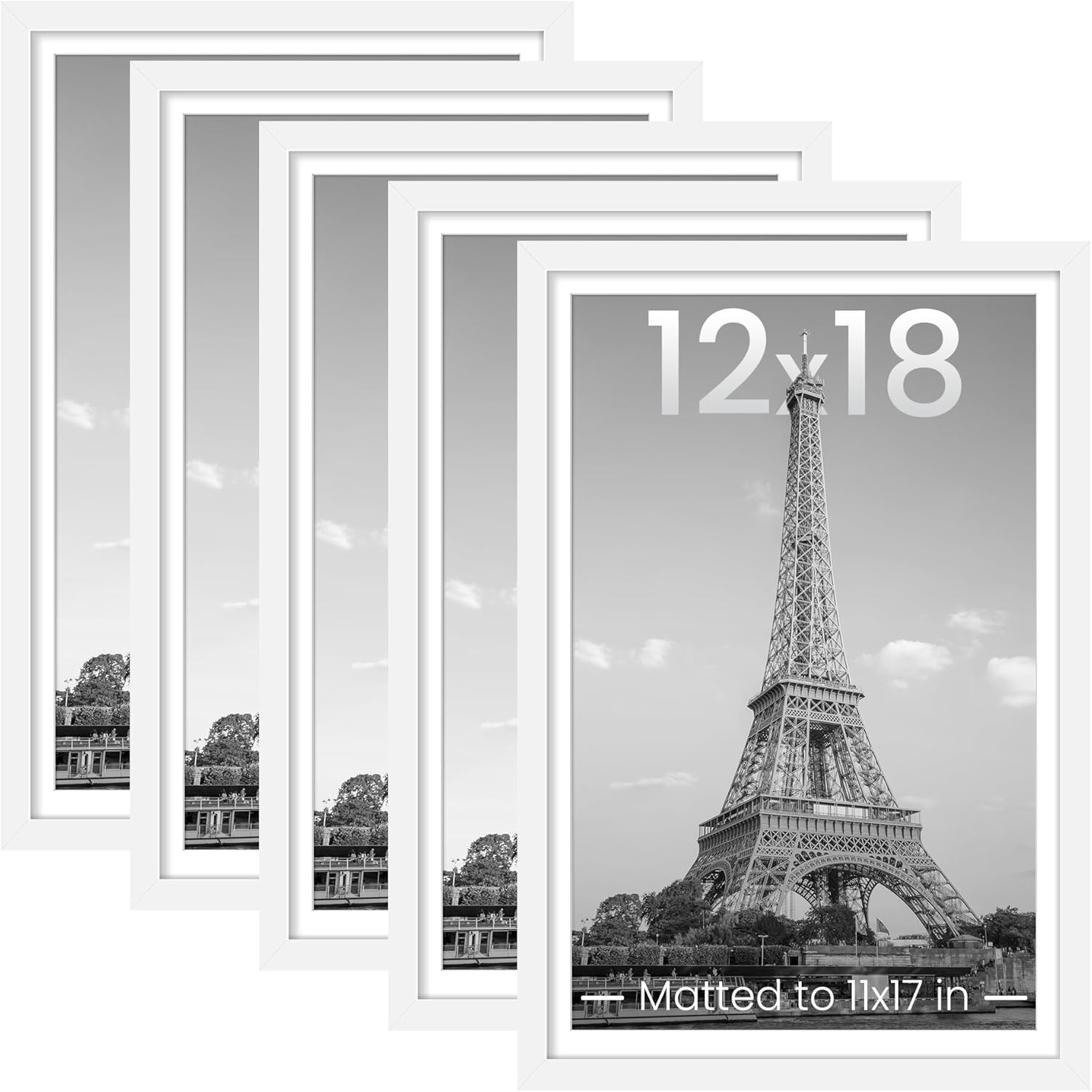 upsimples 11x14 Picture Frame Set of 5, Display Pictures 8x10 with Mat or 11x14 Without Mat, Wall Gallery Photo Frames, Black