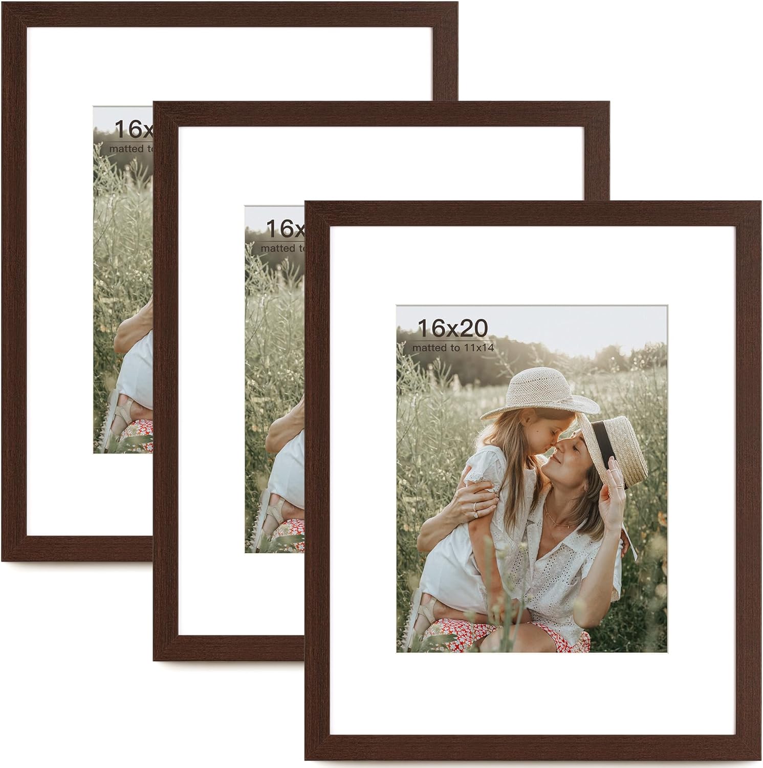 16x20 Picture Frame with Mat for 11x14 Set of 3, Natural Wood Grain 16x20 Frames for Wall Mounting (3 Pack, Natural)