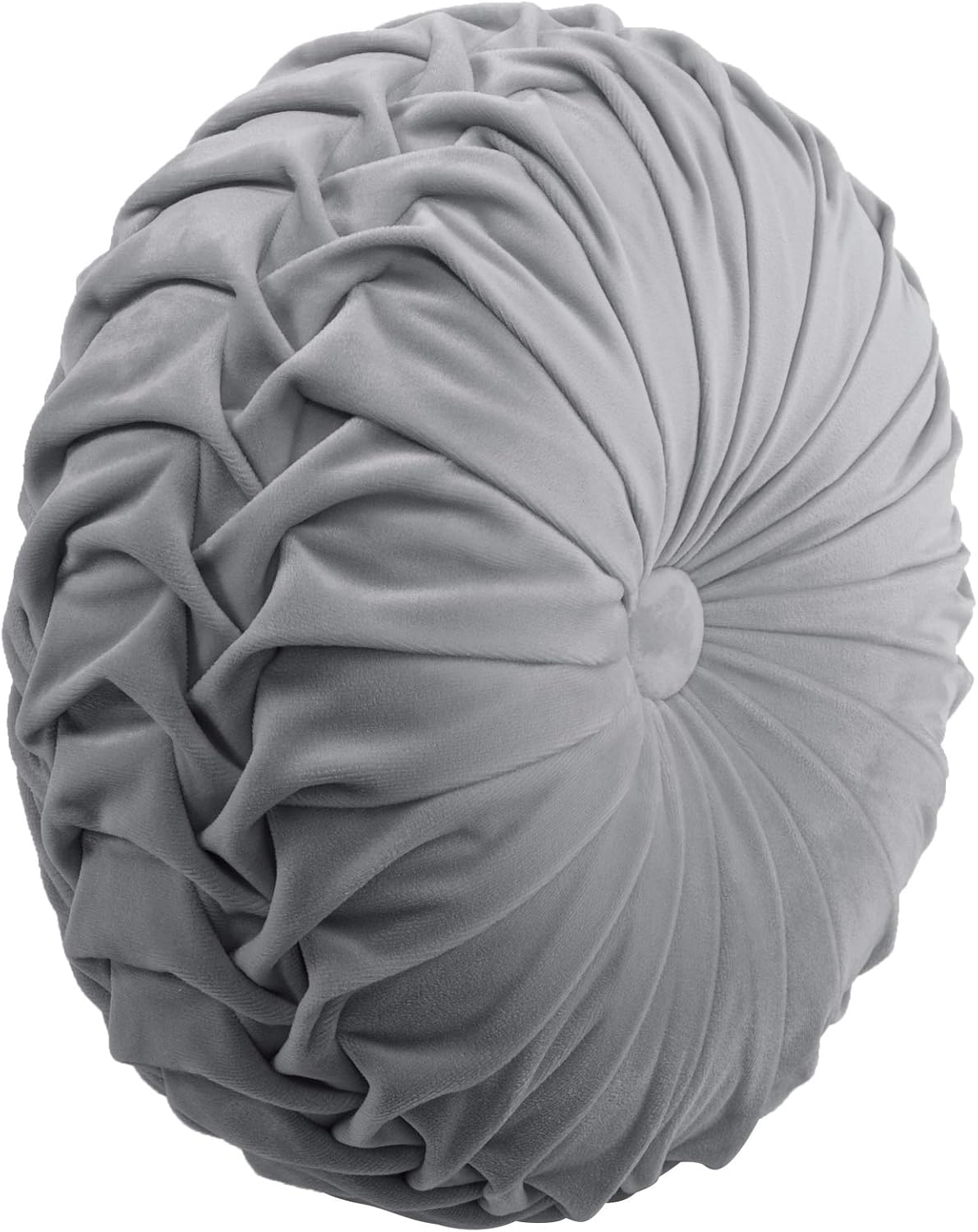 Lush Decor Round Pleated Soft Velvet Decorative Throw Pillow, 1 Count, 15" Diameter, Dark Gray - Plush Round Pillow, Seat Cushion, Decorative Pillows For Bed, Couch, Or Chair