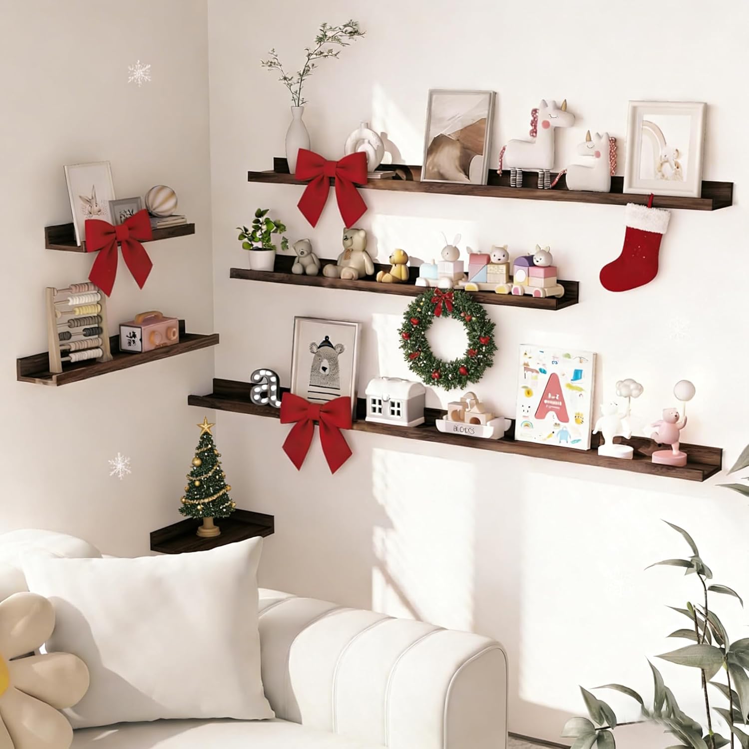 Heimlove Picture Ledge Shelf, Floating Shelves Set of 2, 36 Inches Picture Shelf for Wall with Ledge, Kids Bookshelf Wall Mounted for Living Room Bedroom Decor Books Photo Frames - Walnut