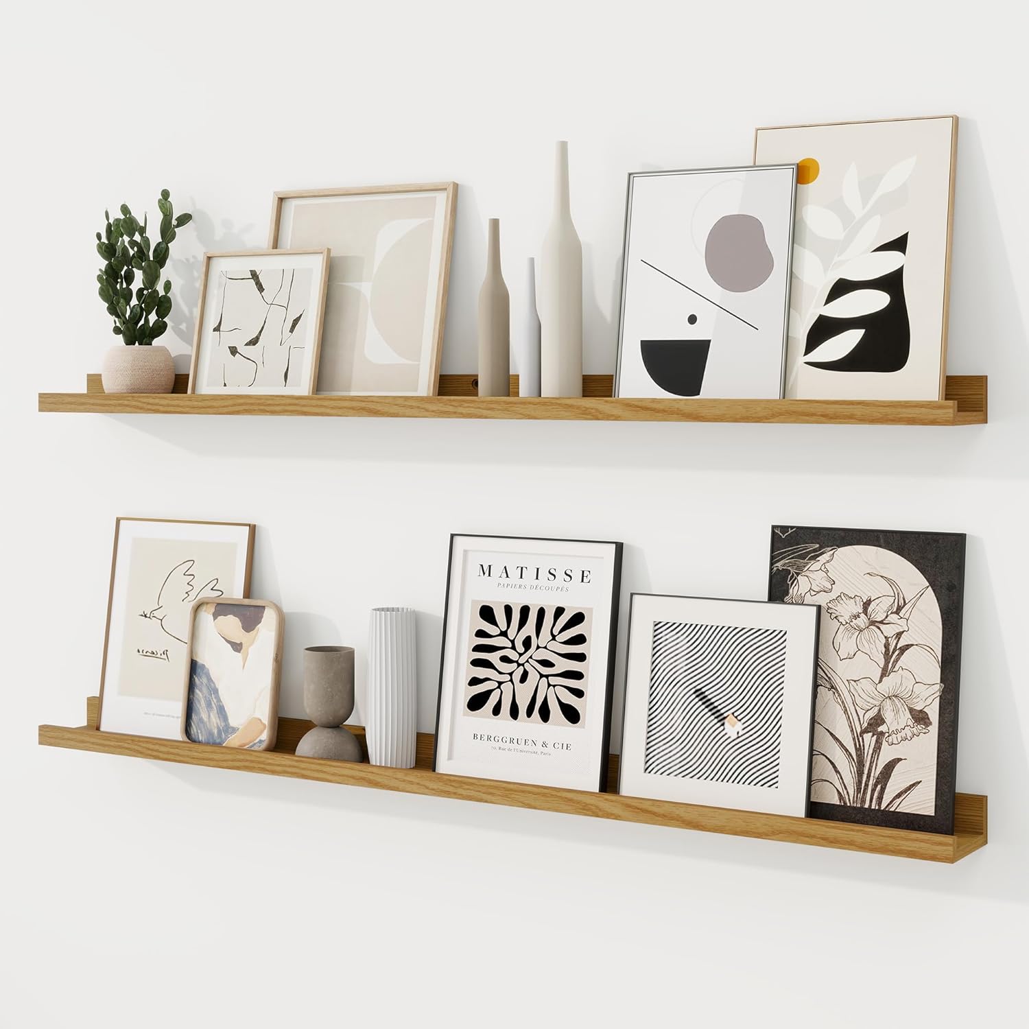 RICHFOCUS Picture Ledge Shelf, 36 inch Floating Shelves Set of 2, Wood Wall Shelves with Lip, Wall Decor Storage for Bedroom Living Room Bathroom Kitchen Nursery Photo Picture, Rustic Brown