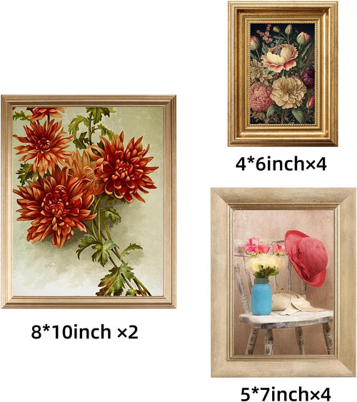 10 Pcs Gold Vintage Picture Frames for Wall or Tabletop Display Ornate French Country Frame Collage with 8x10 5x7 4x6 Frames Set for Gallery Bedroom Living Room