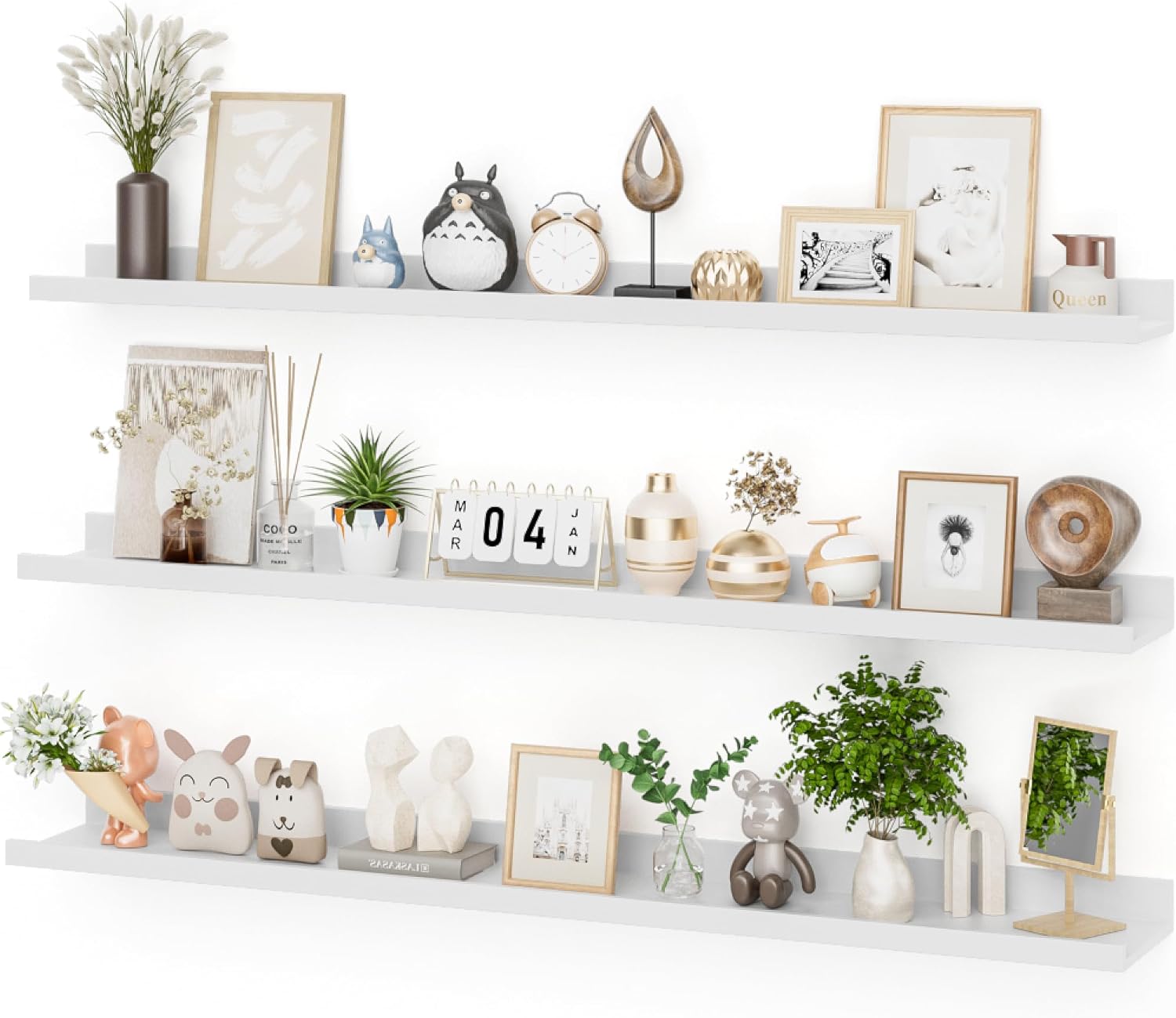 Heimlove Picture Ledge Shelf,48 inch Long Floating Shelves for Wall Set of 2,Picture Shelf with Lip for Wall Decor,Living Room,Bedroom,Bookshelf,Nursery,Perfume,Oak Color