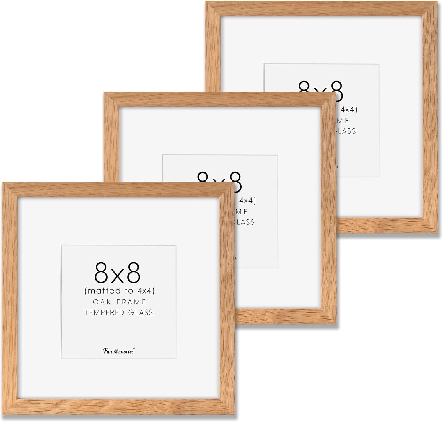 Fun Memories 11x14 Wood Picture Frame, Set of 3, Natural Oak Frame 11 x 14 with Tempered Glass, 8x10 Matted to Wood, Farmhousr Rustic Wooden Poster 11x14, Walnut Color