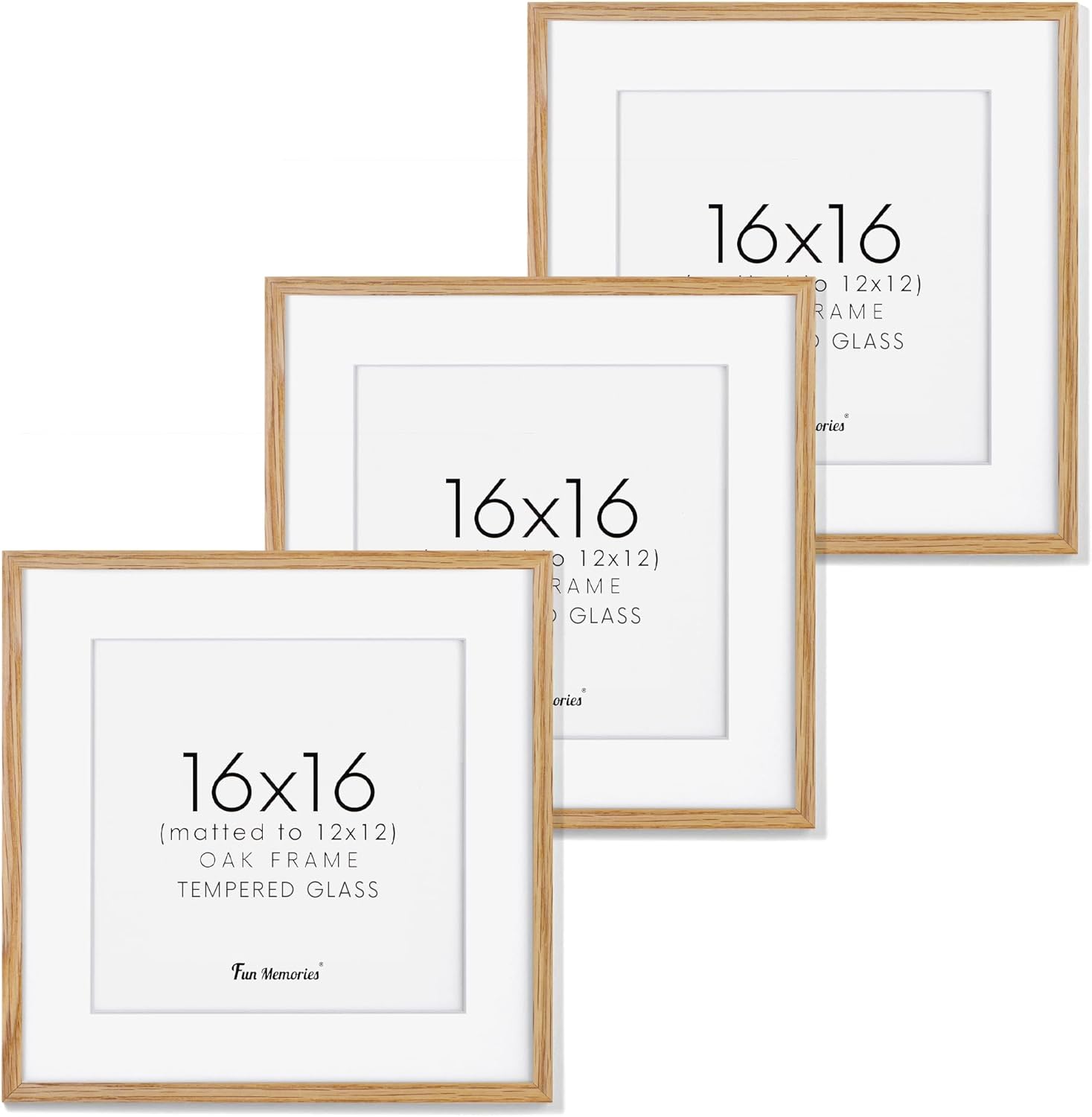 Fun Memories 11x14 Wood Picture Frame, Set of 3, Natural Oak Frame 11 x 14 with Tempered Glass, 8x10 Matted to Wood, Farmhousr Rustic Wooden Poster 11x14, Walnut Color