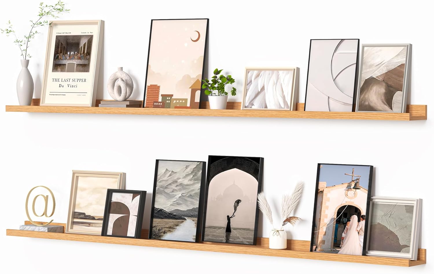 Heimlove Picture Ledge Shelf, Floating Shelves Set of 2, 36 Inches Picture Shelf for Wall with Ledge, Kids Bookshelf Wall Mounted for Living Room Bedroom Decor Books Photo Frames - Walnut