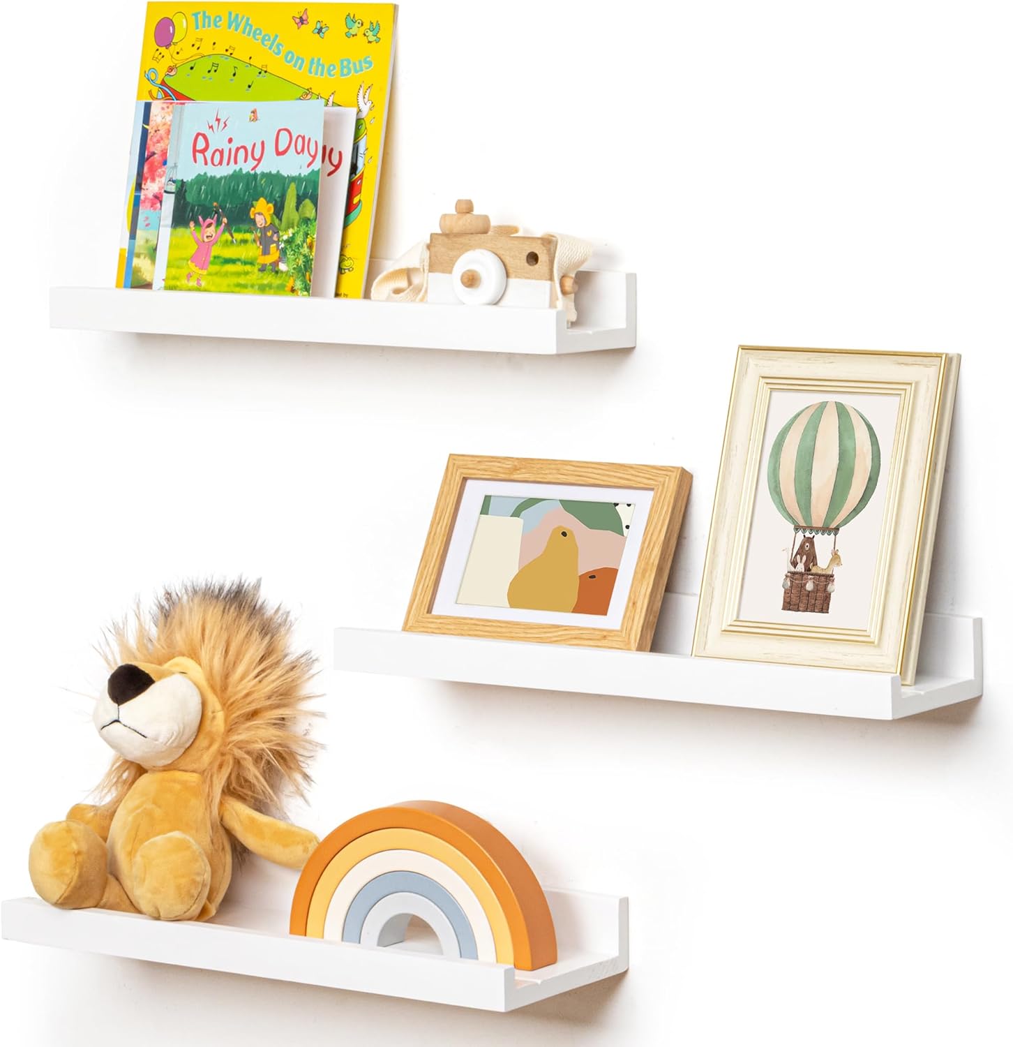 Picture Ledge Shelf, Floating Shelves Set of 2, Solid Pine Wood 72'' Long Large Nursery Book Shelves for Toys Storage, Kids Bookshelf for Living Room Bedroom Decor Books Photo Frames, White