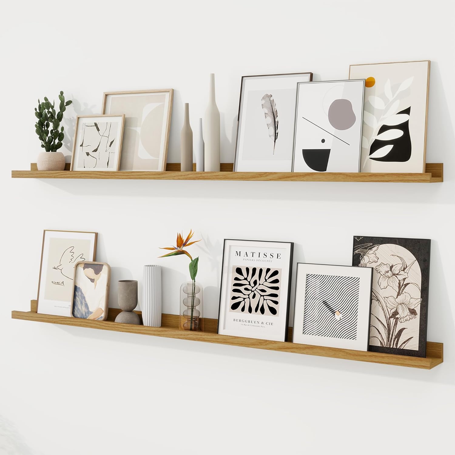 RICHFOCUS Picture Ledge Shelf, 36 inch Floating Shelves Set of 2, Wood Wall Shelves with Lip, Wall Decor Storage for Bedroom Living Room Bathroom Kitchen Nursery Photo Picture, Rustic Brown