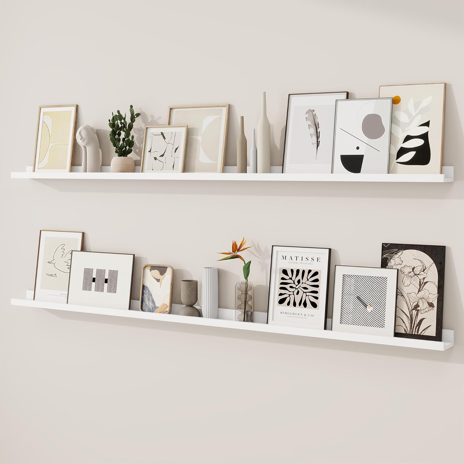 RICHFOCUS Picture Ledge Shelf, 36 inch Floating Shelves Set of 2, Wood Wall Shelves with Lip, Wall Decor Storage for Bedroom Living Room Bathroom Kitchen Nursery Photo Picture, Rustic Brown