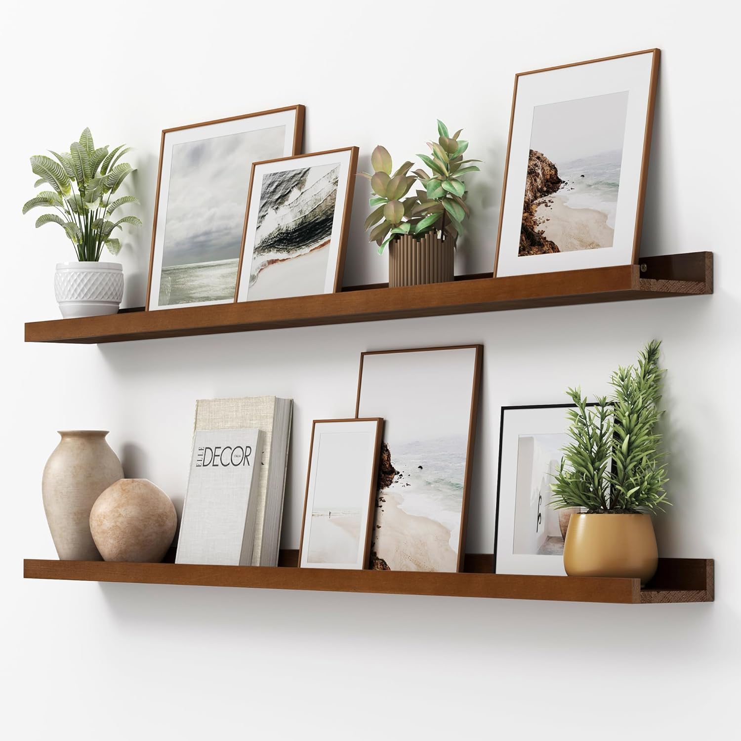 Picture Ledge Shelf, Floating Shelves Set of 2, Solid Pine Wood 72'' Long Large Nursery Book Shelves for Toys Storage, Kids Bookshelf for Living Room Bedroom Decor Books Photo Frames, White