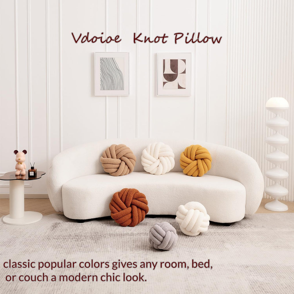 Cream White Knot Pillow 13.7'' Round Throw Pillow Soft Plush Knot Ball Pillow Handmade Knotted Pillow Modern Home Decorative Knotted Pillow Cushion for Bed Bedroom, Sofa, Couch
