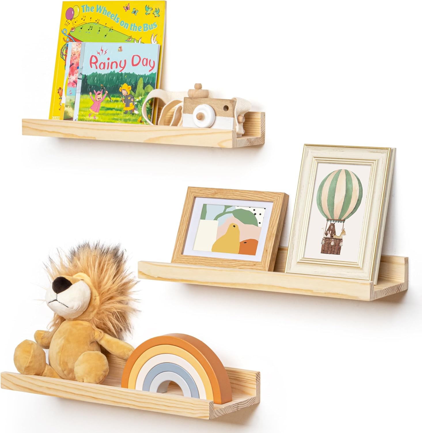 Picture Ledge Shelf, Floating Shelves Set of 2, Solid Pine Wood 72'' Long Large Nursery Book Shelves for Toys Storage, Kids Bookshelf for Living Room Bedroom Decor Books Photo Frames, White