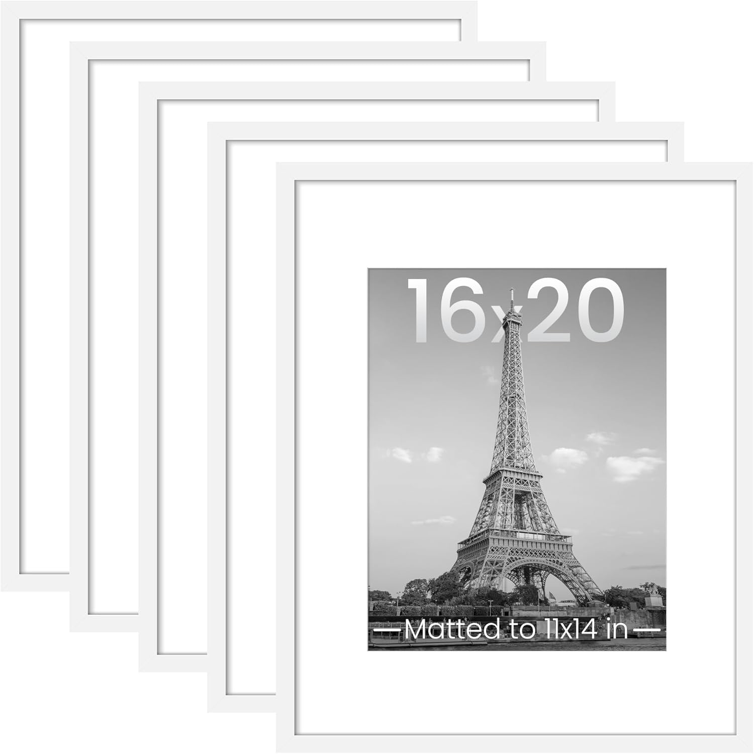 upsimples 11x14 Picture Frame Set of 5, Display Pictures 8x10 with Mat or 11x14 Without Mat, Wall Gallery Photo Frames, Black