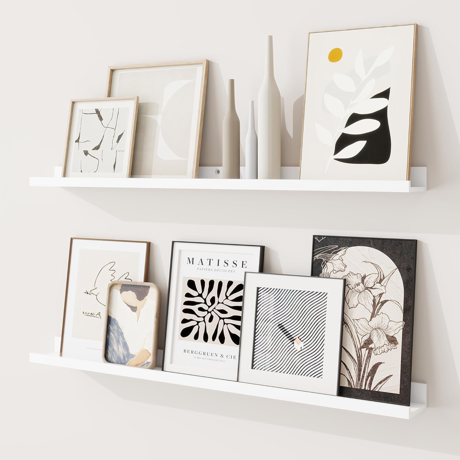 RICHFOCUS Picture Ledge Shelf, 36 inch Floating Shelves Set of 2, Wood Wall Shelves with Lip, Wall Decor Storage for Bedroom Living Room Bathroom Kitchen Nursery Photo Picture, Rustic Brown