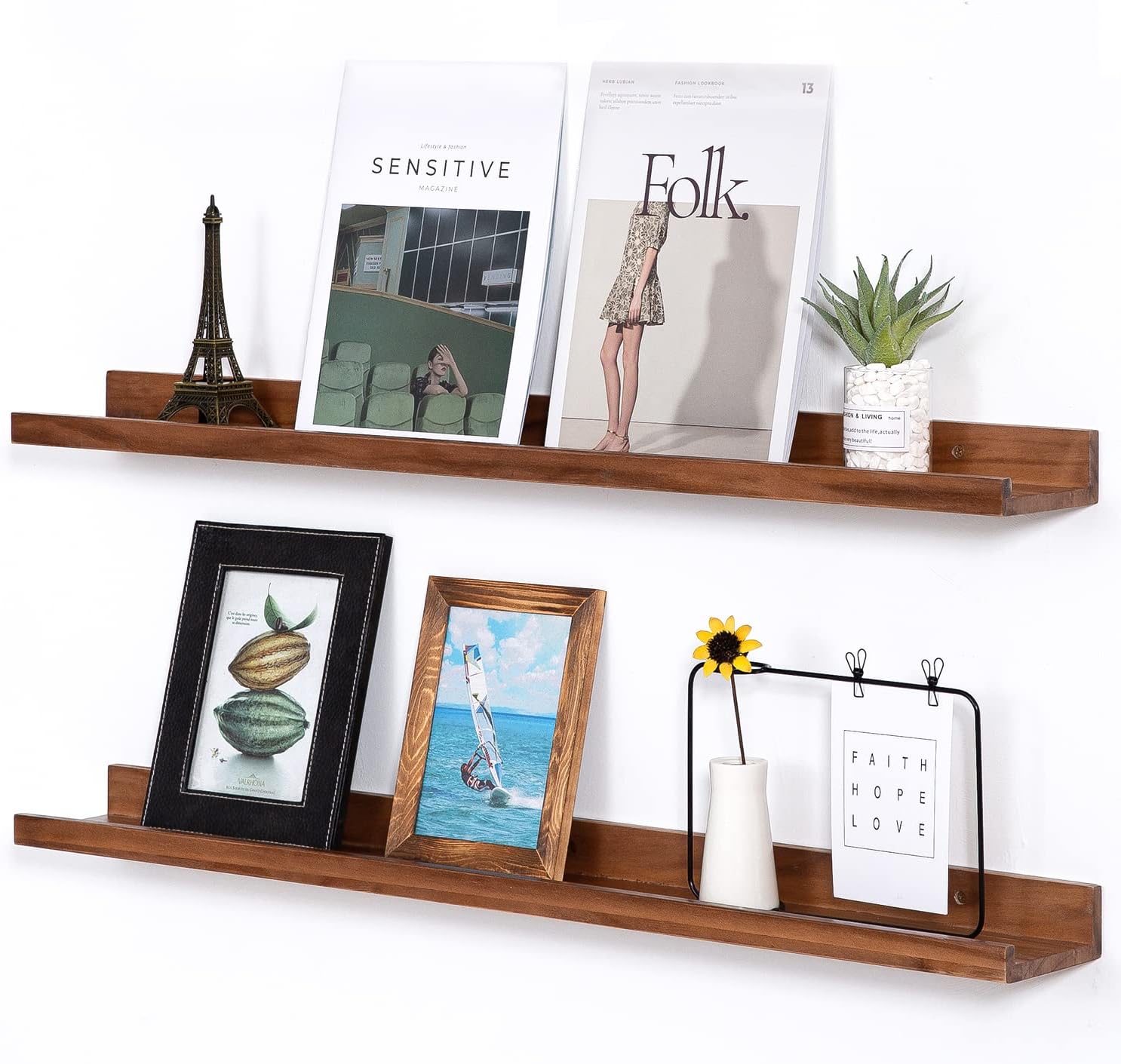 AZSKY Rustic Wood Floating Shelves for Nursery Books Long Wall Bookshelf Photo Picture Ledge Shelf with Lip Wall Shelf for Kids Bedroom Bathroom Living Room Office Frames 36 Inches Set of 2