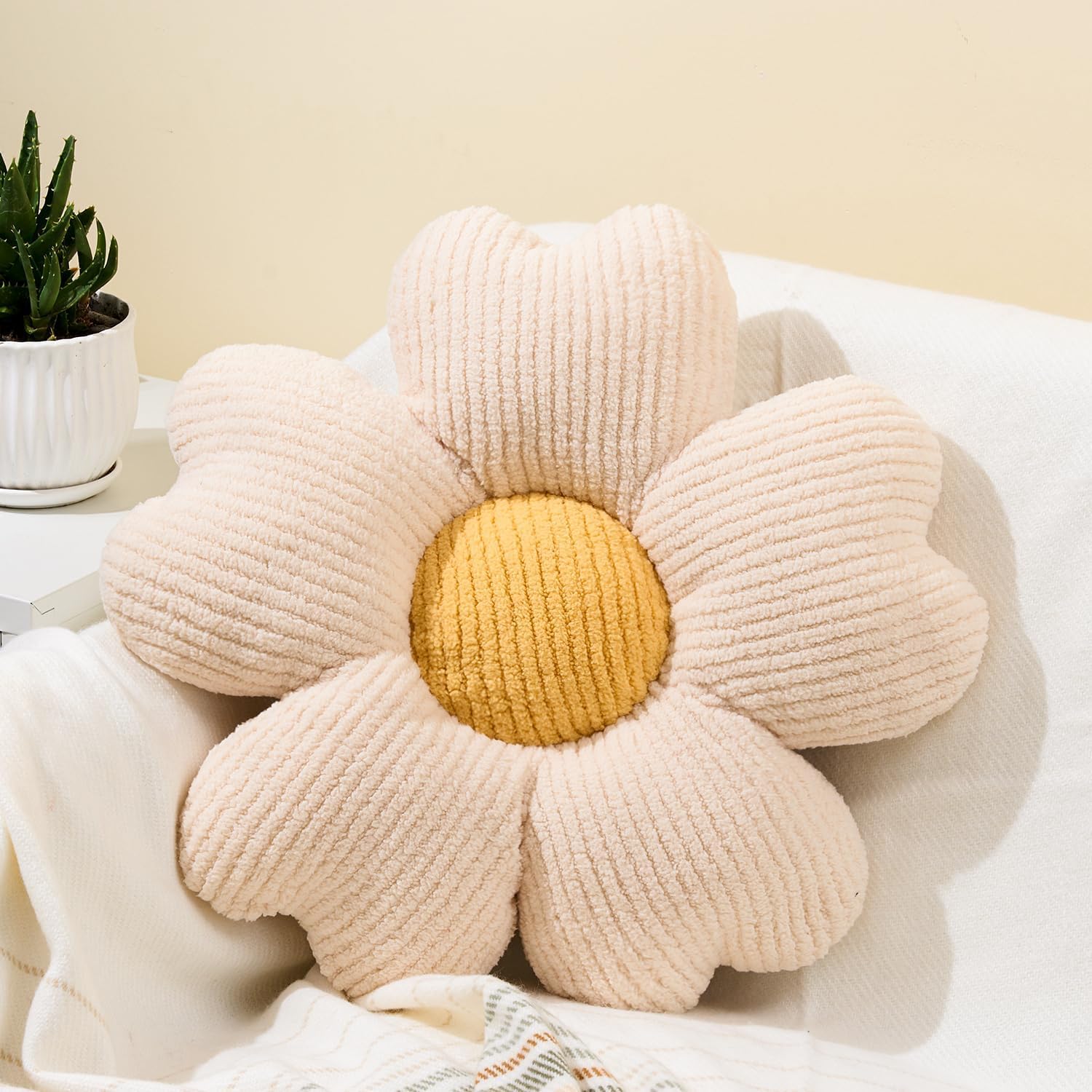 Sioloc Daisy Flower Pillow - Yellow Playful Decorative Throw Pillow for Bed, Cute Flower Shaped Floor Cushion for Chair, Couch & Room Decor (15.7 Inch)