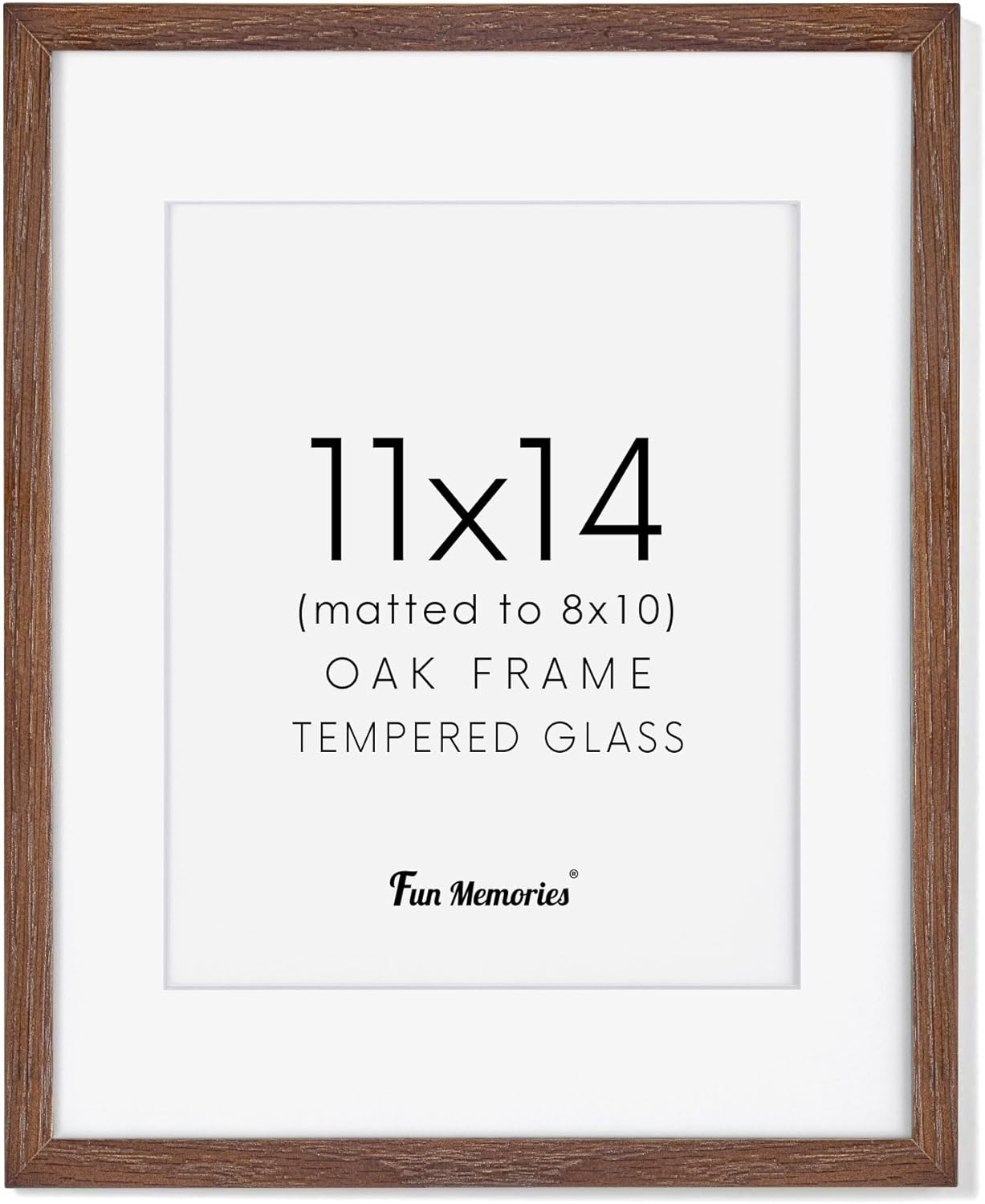 Fun Memories 11x14 Wood Picture Frame, Set of 3, Natural Oak Frame 11 x 14 with Tempered Glass, 8x10 Matted to Wood, Farmhousr Rustic Wooden Poster 11x14, Walnut Color