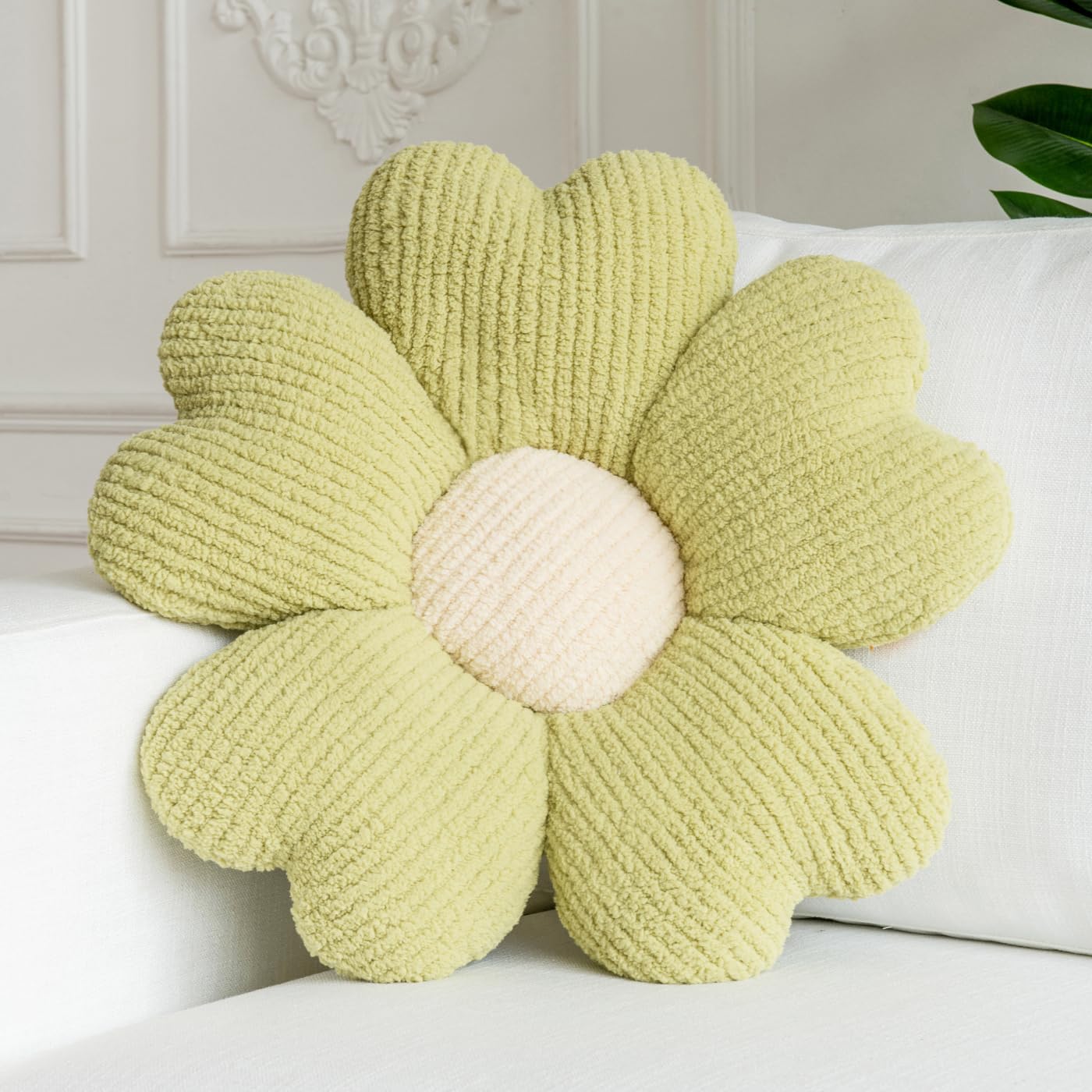 Sioloc Daisy Flower Pillow - Yellow Playful Decorative Throw Pillow for Bed, Cute Flower Shaped Floor Cushion for Chair, Couch & Room Decor (15.7 Inch)