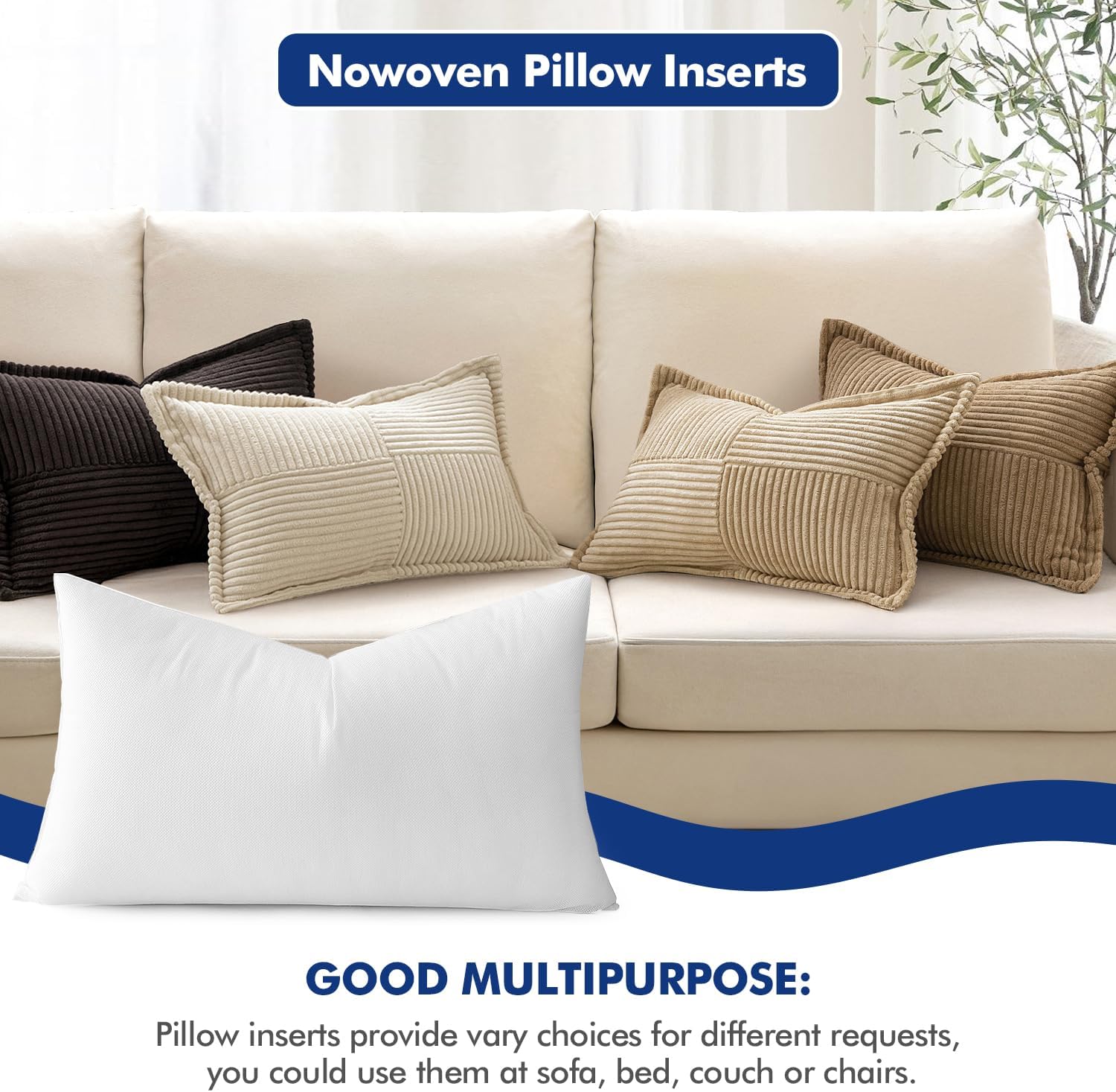 MIULEE Pillow Insert 12x20 Inch, Decorative Rectangle Throw Pillow Insert, Premium Fluffy Pillow Forms Stuffer for Sofa Couch Living Room