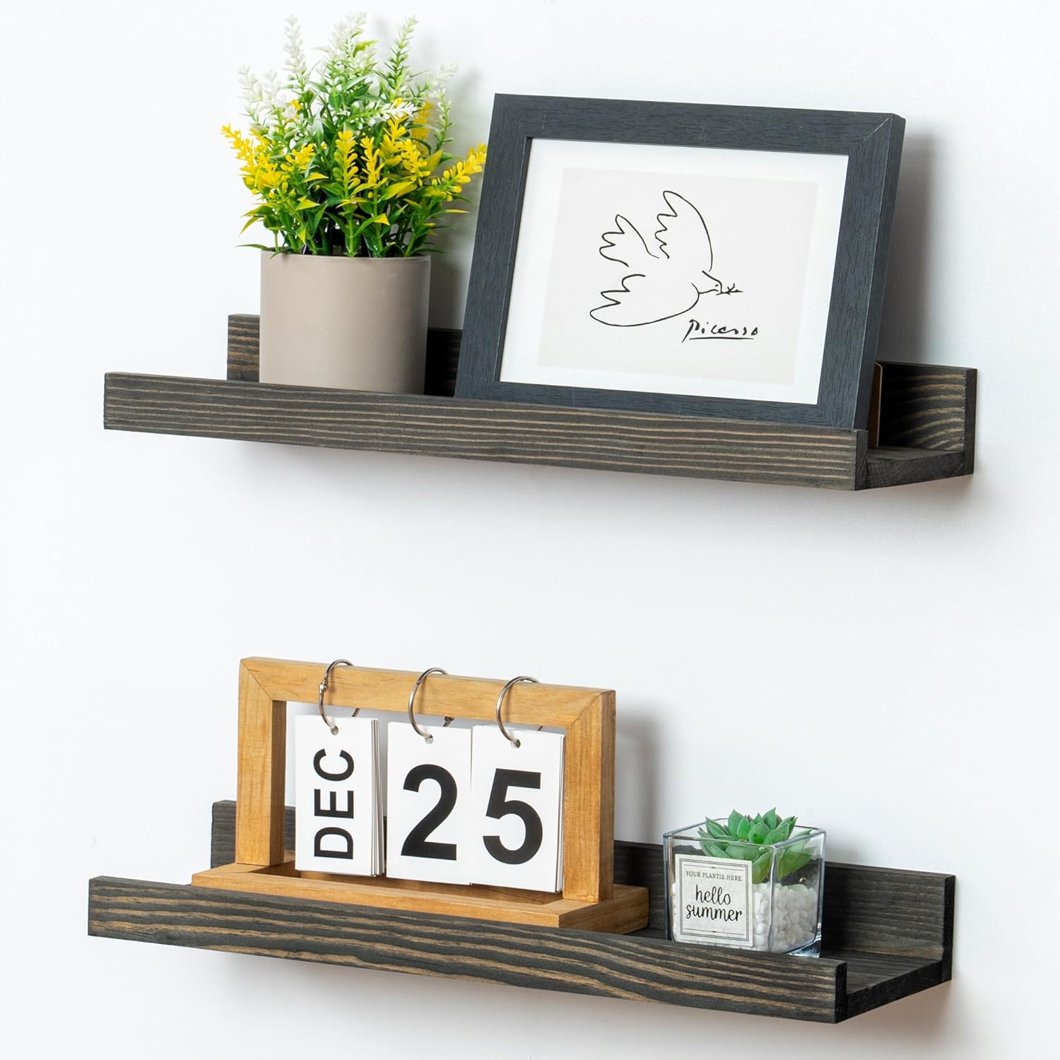 Picture Ledge Shelf, Floating Shelves Set of 2, Solid Pine Wood 72'' Long Large Nursery Book Shelves for Toys Storage, Kids Bookshelf for Living Room Bedroom Decor Books Photo Frames, White