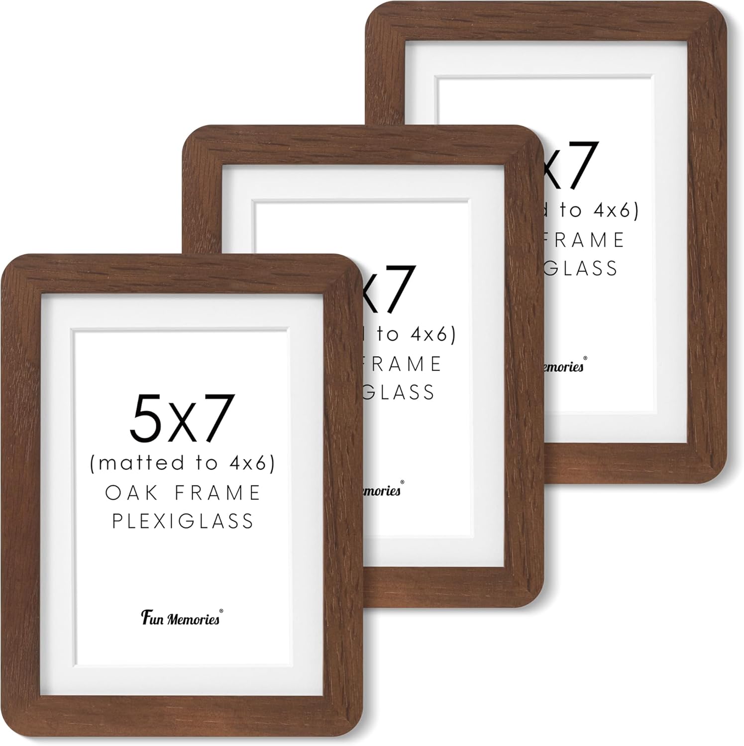 Fun Memories 11x14 Wood Picture Frame, Set of 3, Natural Oak Frame 11 x 14 with Tempered Glass, 8x10 Matted to Wood, Farmhousr Rustic Wooden Poster 11x14, Walnut Color