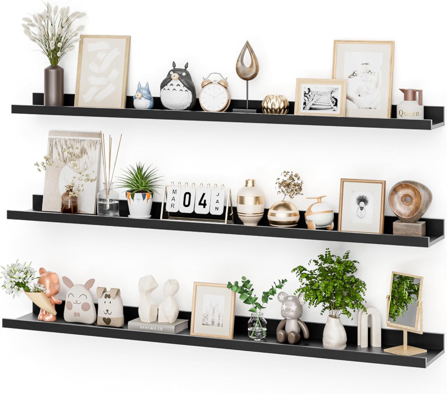 Heimlove Picture Ledge Shelf,48 inch Long Floating Shelves for Wall Set of 2,Picture Shelf with Lip for Wall Decor,Living Room,Bedroom,Bookshelf,Nursery,Perfume,Oak Color