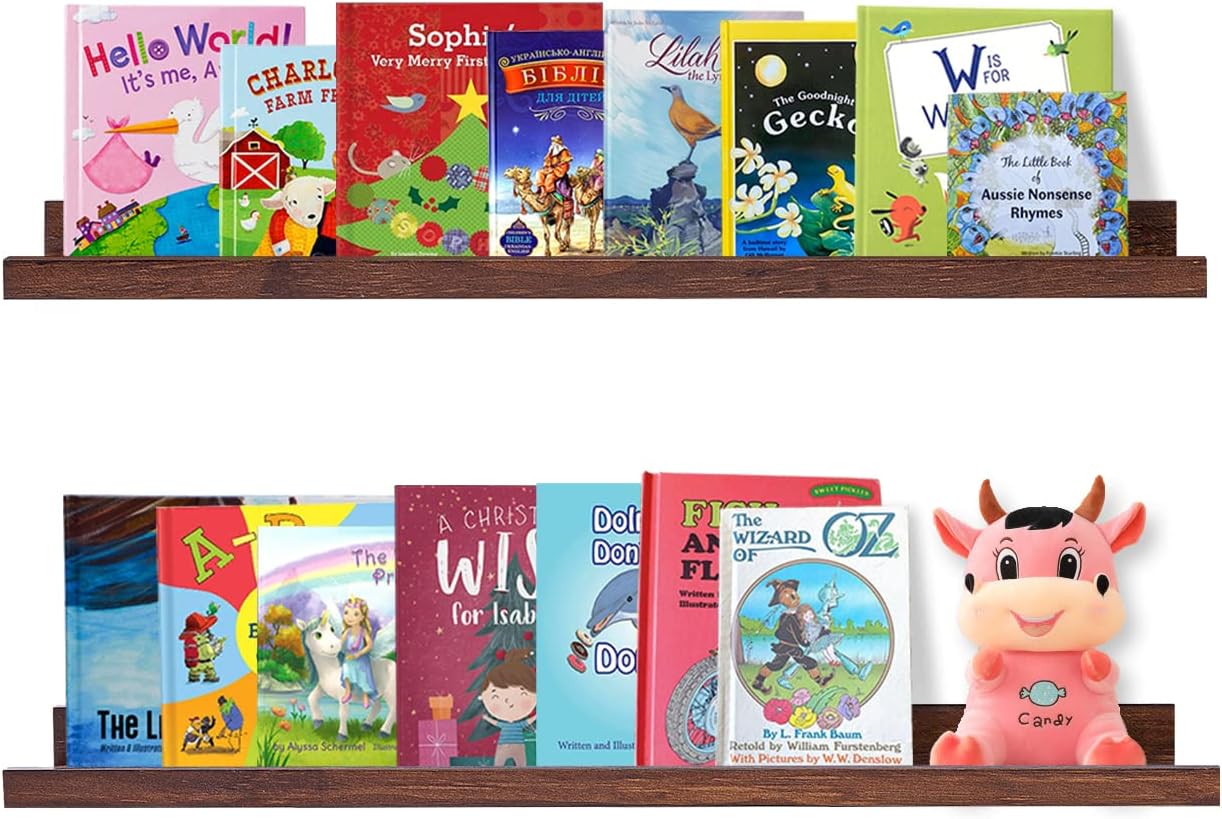 AZSKY 2pc 36in Natural Wood Floating Shelves, Country Rustic Style Wall Shelves for Kids Books, Photo Picture Ledge, Nursery Decor