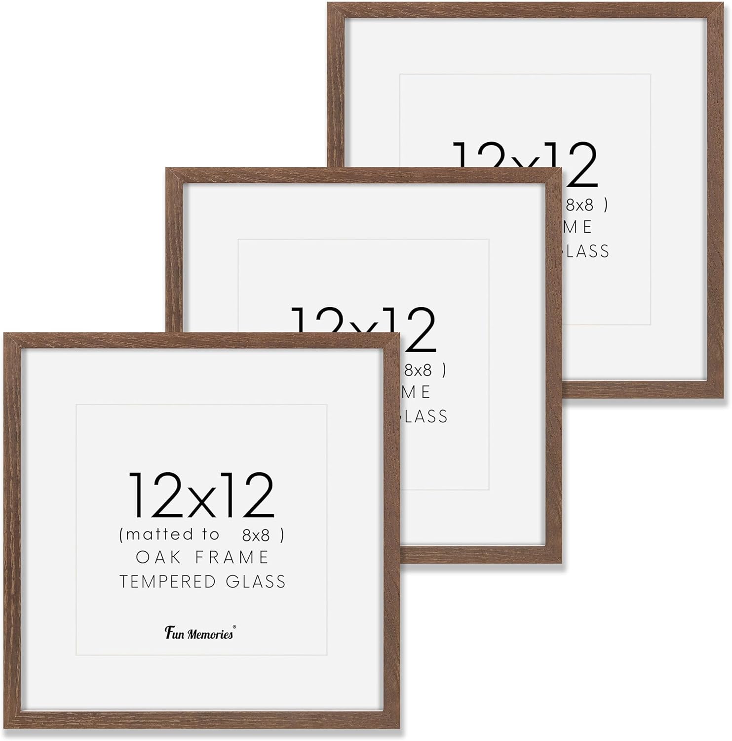 Fun Memories 11x14 Wood Picture Frame, Set of 3, Natural Oak Frame 11 x 14 with Tempered Glass, 8x10 Matted to Wood, Farmhousr Rustic Wooden Poster 11x14, Walnut Color