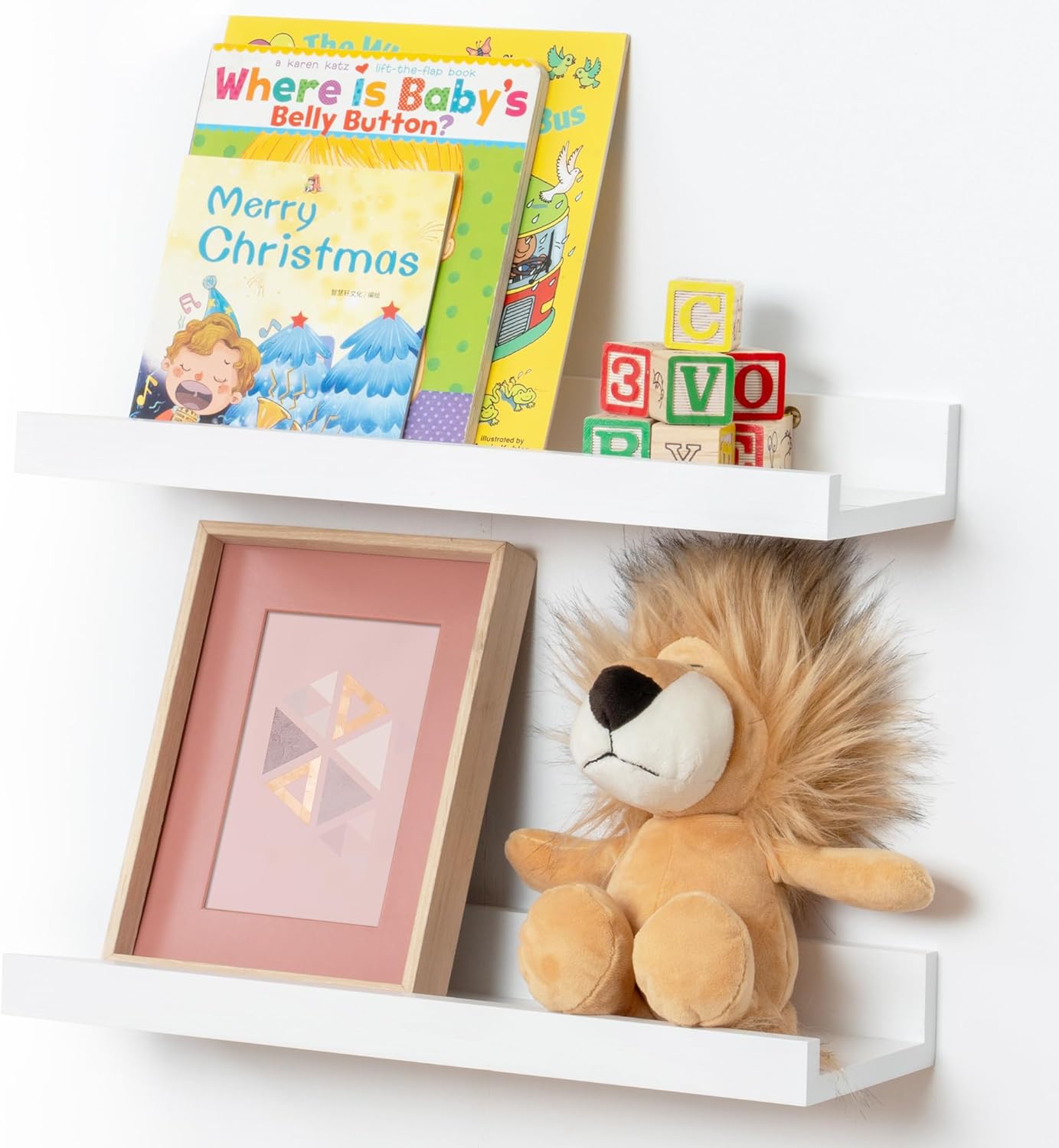 Picture Ledge Shelf, Floating Shelves Set of 2, Solid Pine Wood 72'' Long Large Nursery Book Shelves for Toys Storage, Kids Bookshelf for Living Room Bedroom Decor Books Photo Frames, White