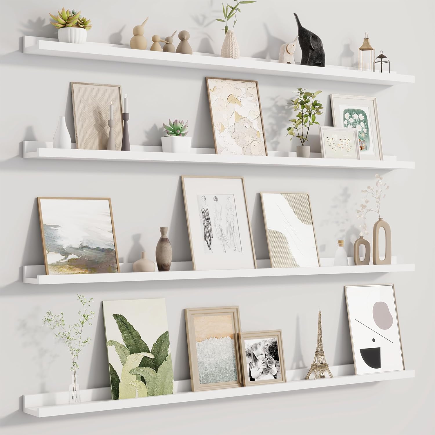 Fun Memories Picture Ledge Shelf for Wall, Floating Shelves Set of 4, 24 Inch Long Nursery Book Shelves for Toys Storage, Kids Bookshelf Wall Mounted for Books Photo Frames, Oak