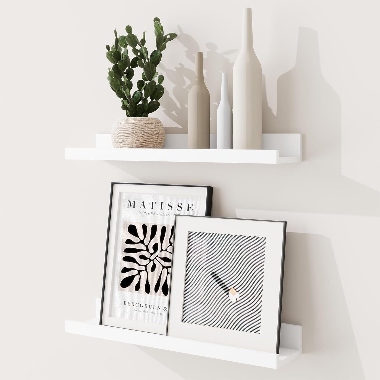 RICHFOCUS Picture Ledge Shelf, 36 inch Floating Shelves Set of 2, Wood Wall Shelves with Lip, Wall Decor Storage for Bedroom Living Room Bathroom Kitchen Nursery Photo Picture, Rustic Brown