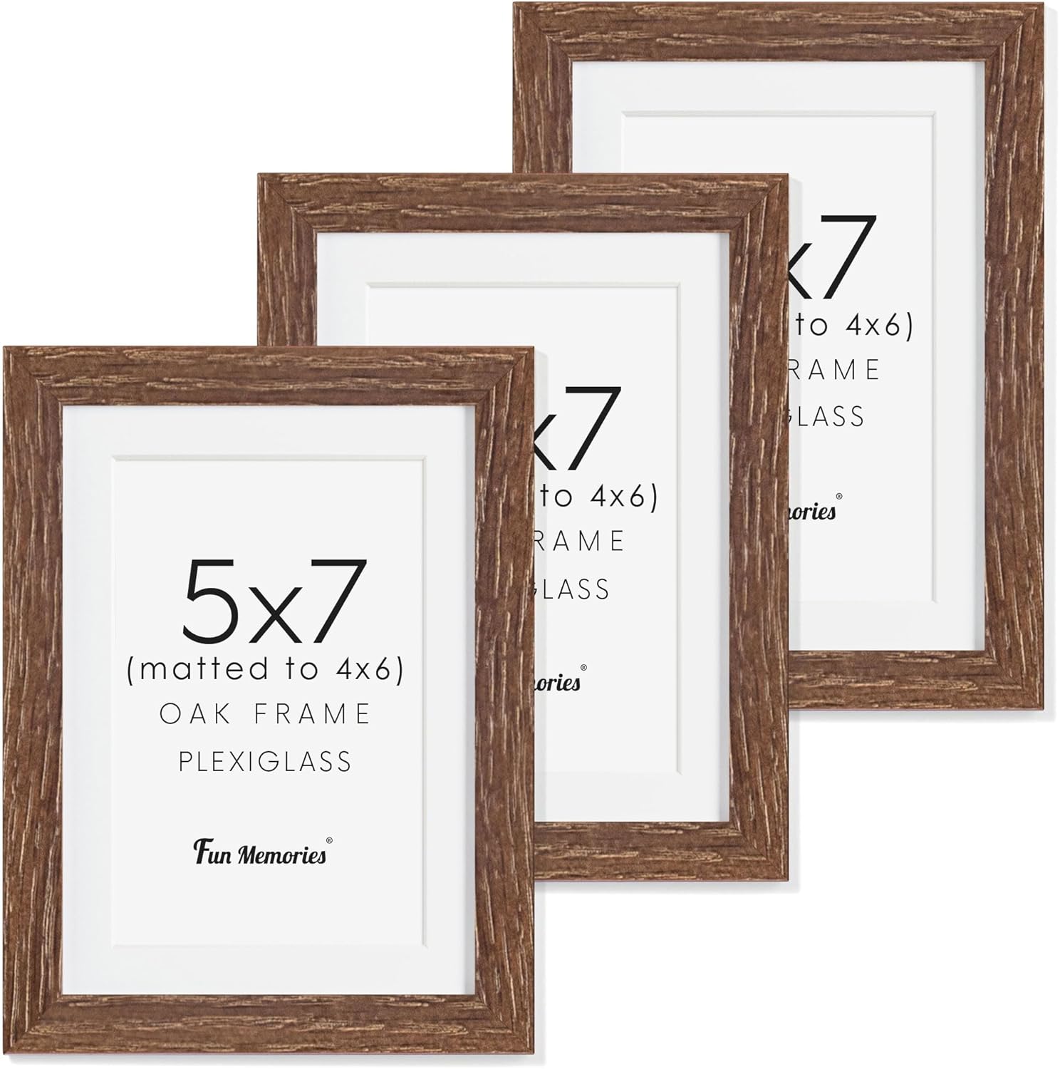 Fun Memories 11x14 Wood Picture Frame, Set of 3, Natural Oak Frame 11 x 14 with Tempered Glass, 8x10 Matted to Wood, Farmhousr Rustic Wooden Poster 11x14, Walnut Color