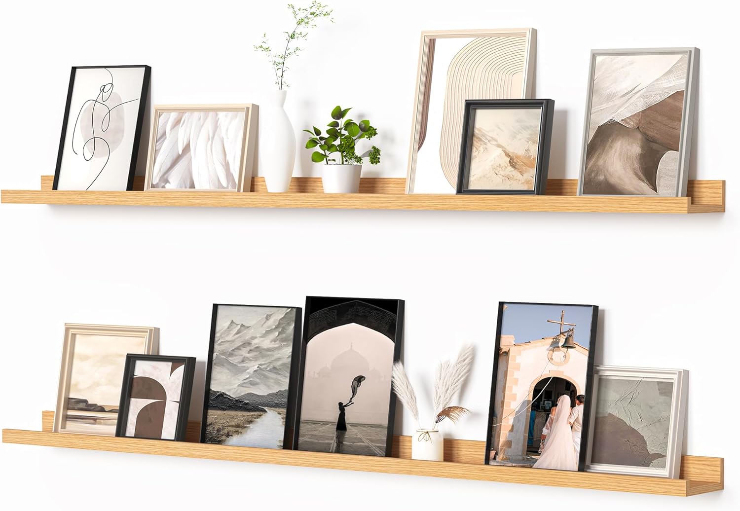 Heimlove Picture Ledge Shelf, Floating Shelves Set of 2, 36 Inches Picture Shelf for Wall with Ledge, Kids Bookshelf Wall Mounted for Living Room Bedroom Decor Books Photo Frames - Walnut