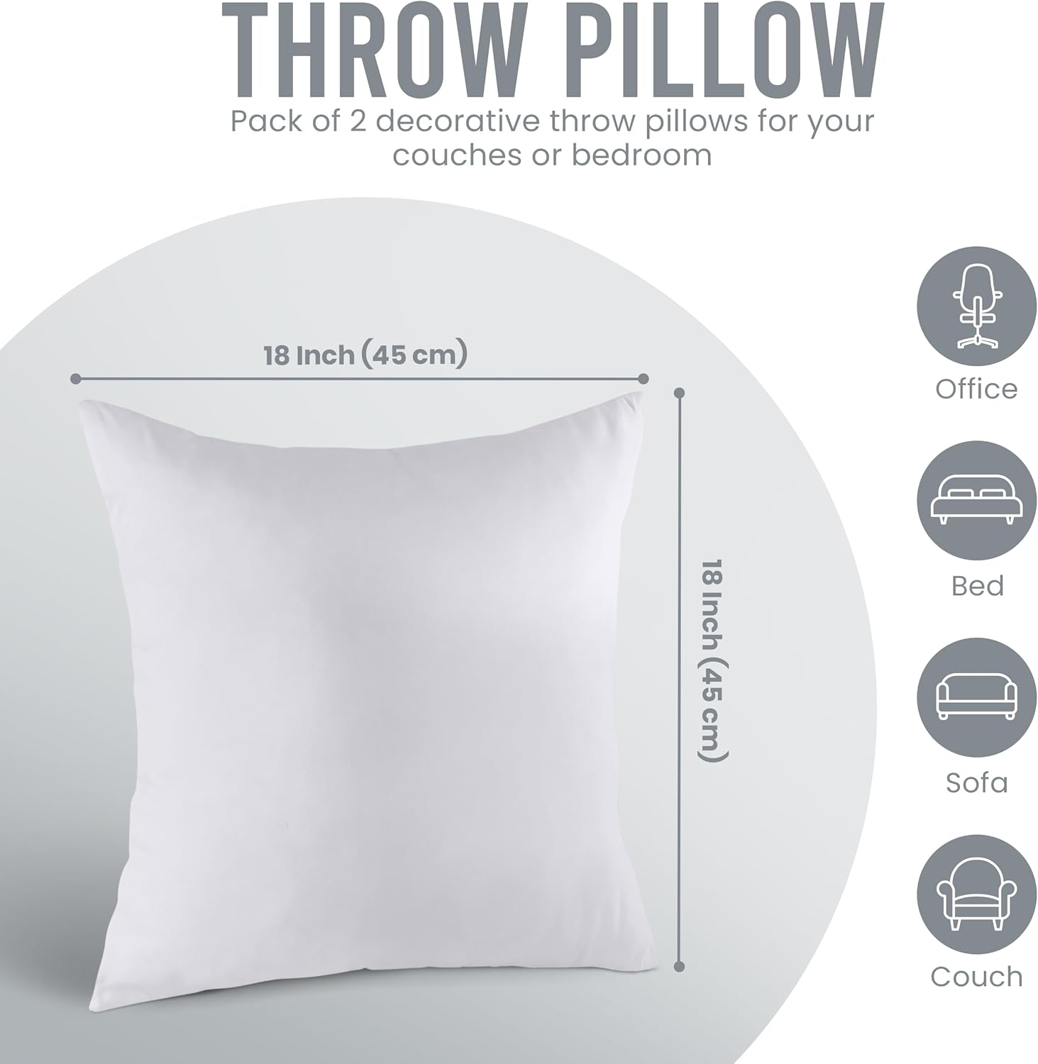 Utopia Bedding 18x18 Pillow Inserts, Set of 2, White – Indoor Decorative Throw Pillows for Bed, Sofa & Couch – Soft, Supportive & Fluffy Cushion Inserts