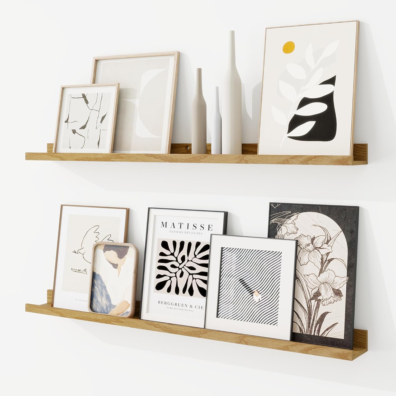 RICHFOCUS Picture Ledge Shelf, 36 inch Floating Shelves Set of 2, Wood Wall Shelves with Lip, Wall Decor Storage for Bedroom Living Room Bathroom Kitchen Nursery Photo Picture, Rustic Brown