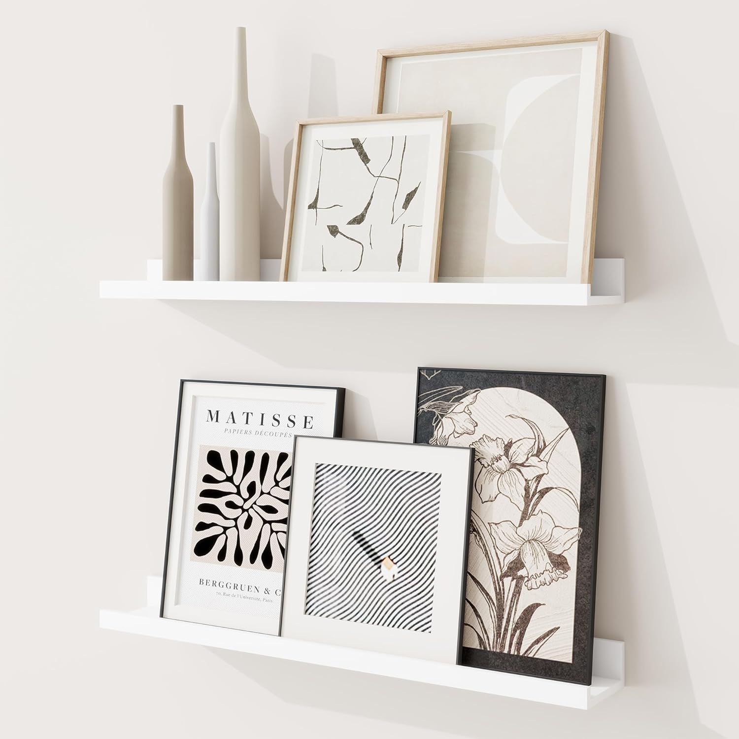 RICHFOCUS Picture Ledge Shelf, 36 inch Floating Shelves Set of 2, Wood Wall Shelves with Lip, Wall Decor Storage for Bedroom Living Room Bathroom Kitchen Nursery Photo Picture, Rustic Brown