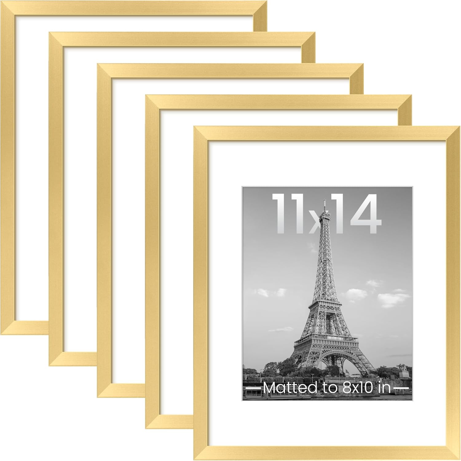 upsimples 11x14 Picture Frame Set of 5, Display Pictures 8x10 with Mat or 11x14 Without Mat, Wall Gallery Photo Frames, Black