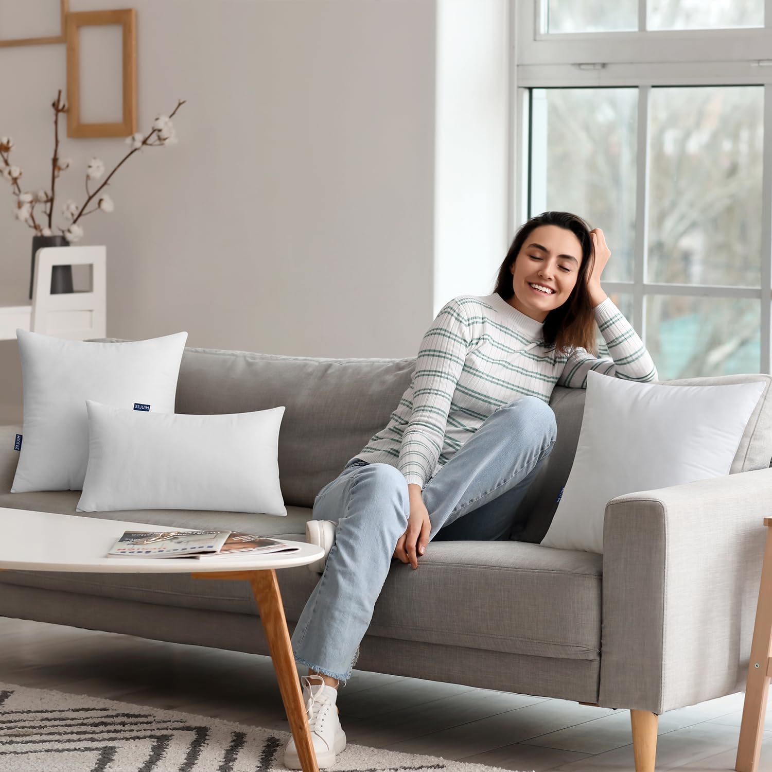 MIULEE Pillow Insert 12x20 Inch, Decorative Rectangle Throw Pillow Insert, Premium Fluffy Pillow Forms Stuffer for Sofa Couch Living Room