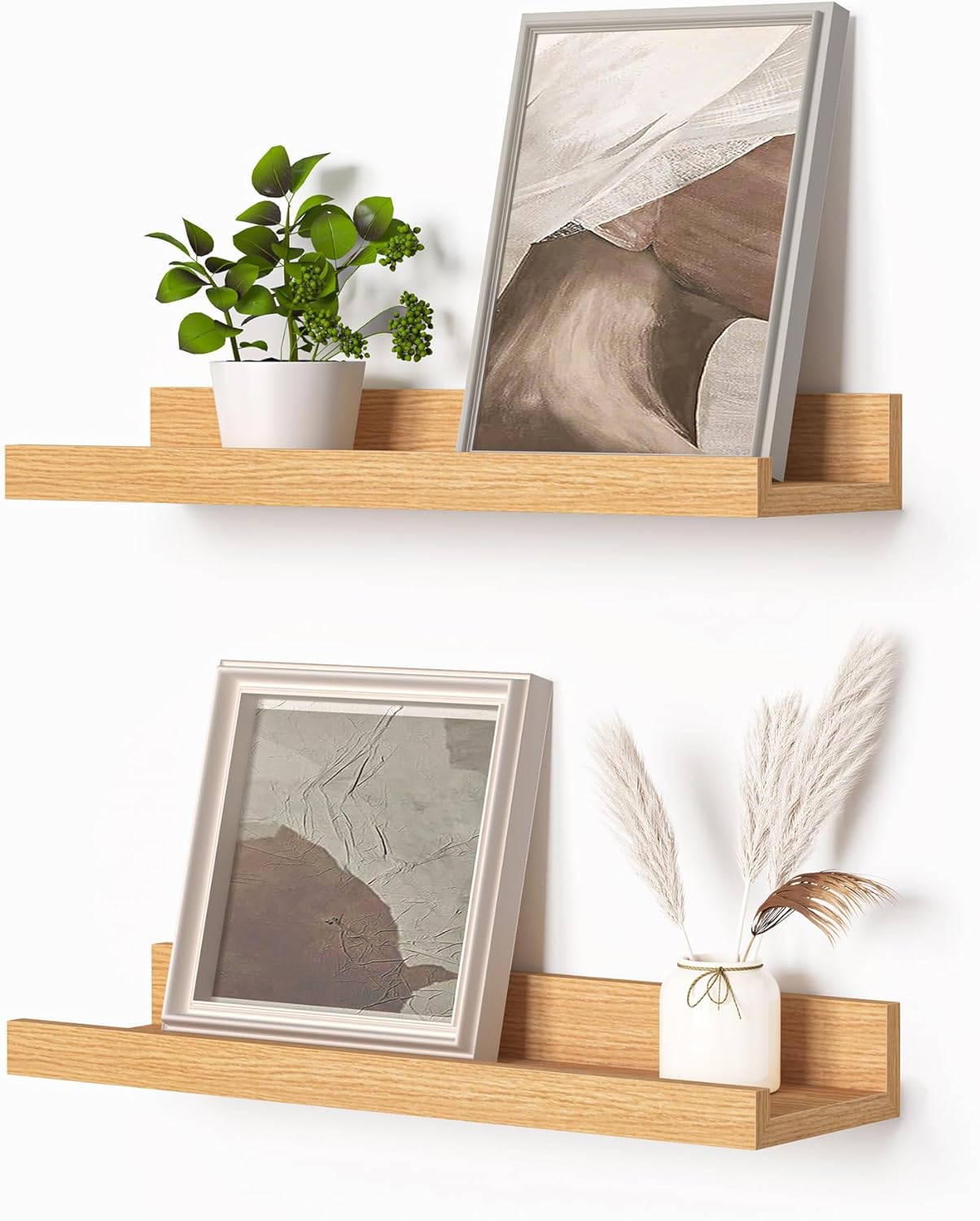 Heimlove Picture Ledge Shelf, Floating Shelves Set of 2, 36 Inches Picture Shelf for Wall with Ledge, Kids Bookshelf Wall Mounted for Living Room Bedroom Decor Books Photo Frames - Walnut