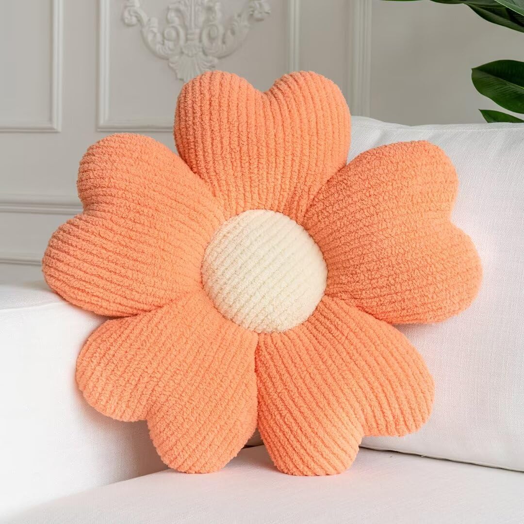 Sioloc Daisy Flower Pillow - Yellow Playful Decorative Throw Pillow for Bed, Cute Flower Shaped Floor Cushion for Chair, Couch & Room Decor (15.7 Inch)
