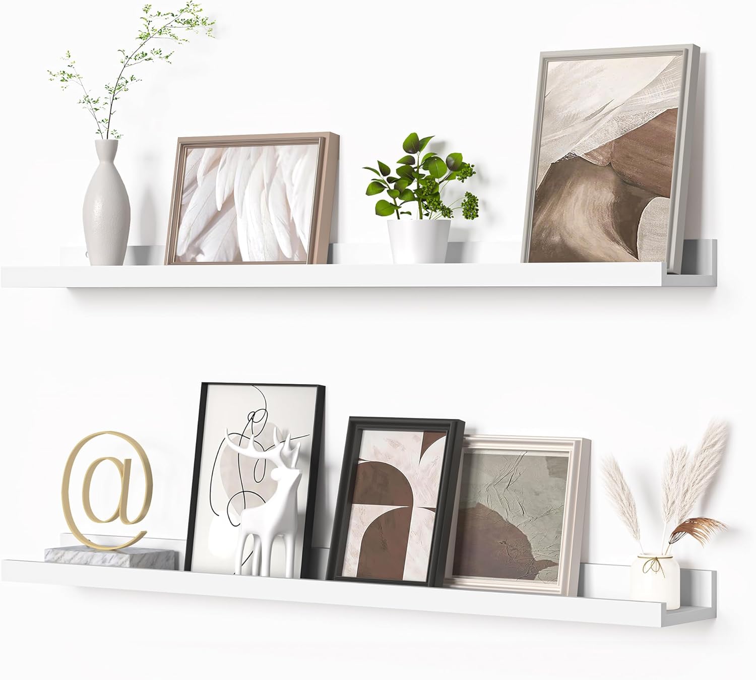 Heimlove Picture Ledge Shelf, Floating Shelves Set of 2, 36 Inches Picture Shelf for Wall with Ledge, Kids Bookshelf Wall Mounted for Living Room Bedroom Decor Books Photo Frames - Walnut