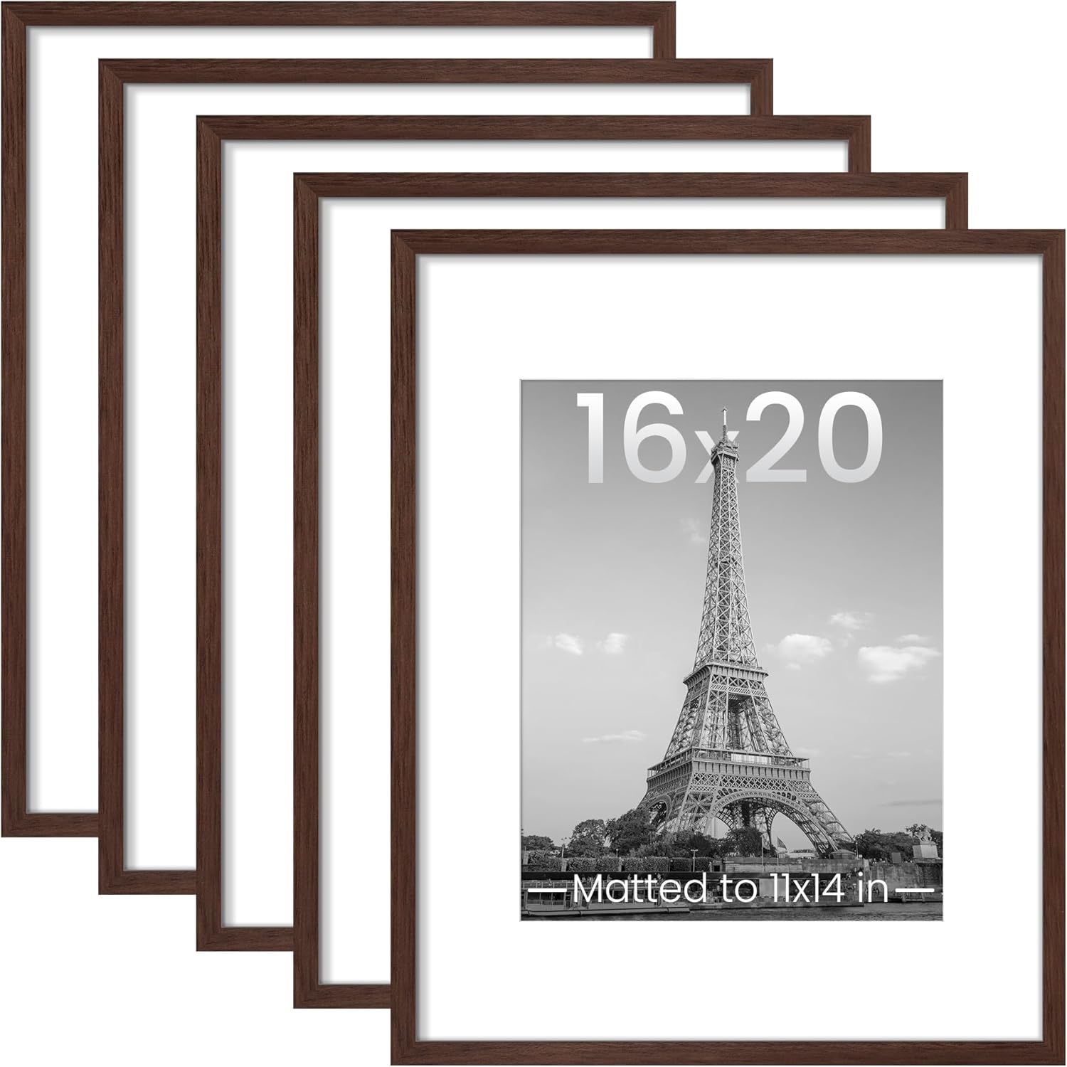 upsimples 11x14 Picture Frame Set of 5, Display Pictures 8x10 with Mat or 11x14 Without Mat, Wall Gallery Photo Frames, Black