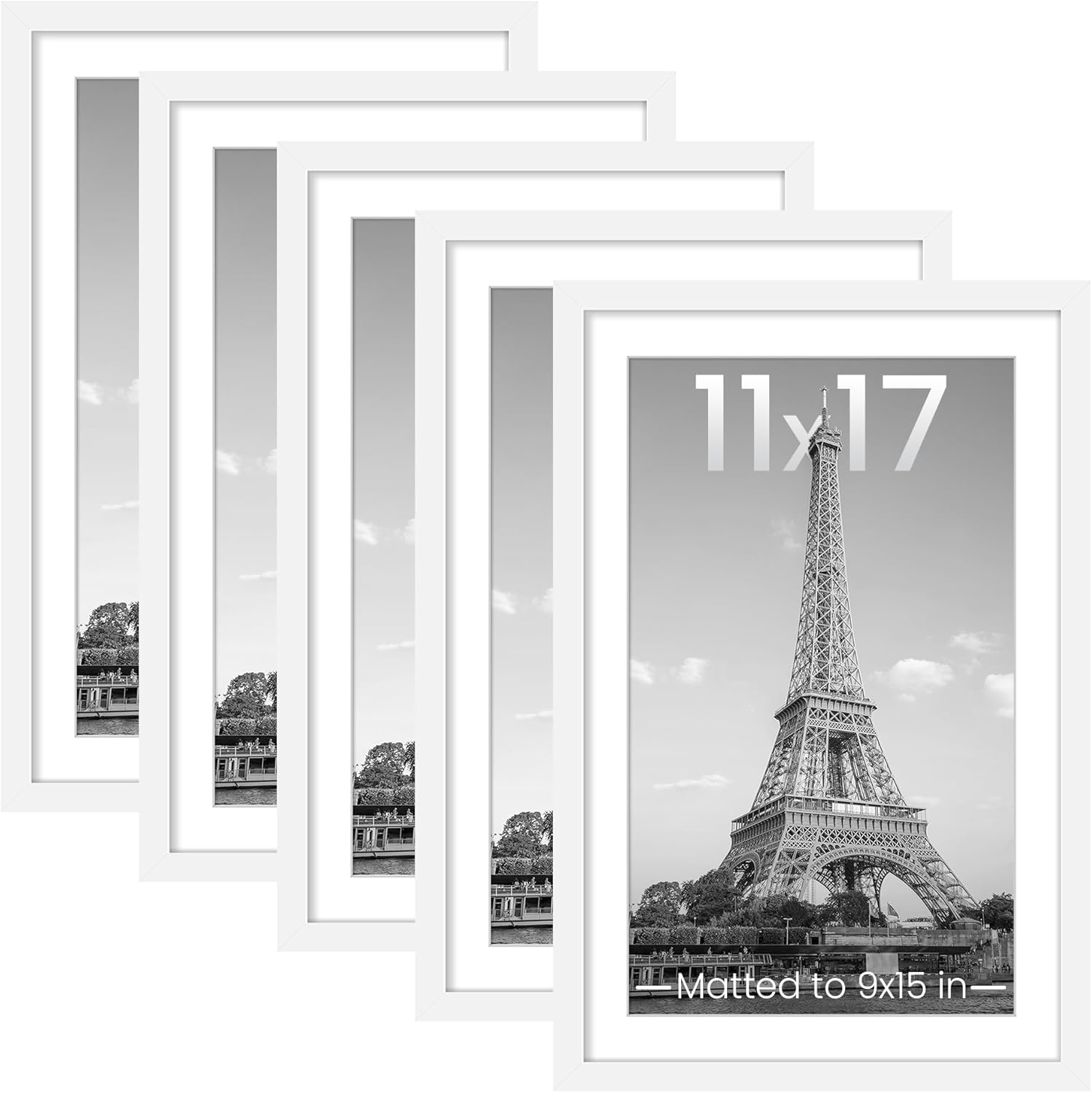 upsimples 11x14 Picture Frame Set of 5, Display Pictures 8x10 with Mat or 11x14 Without Mat, Wall Gallery Photo Frames, Black